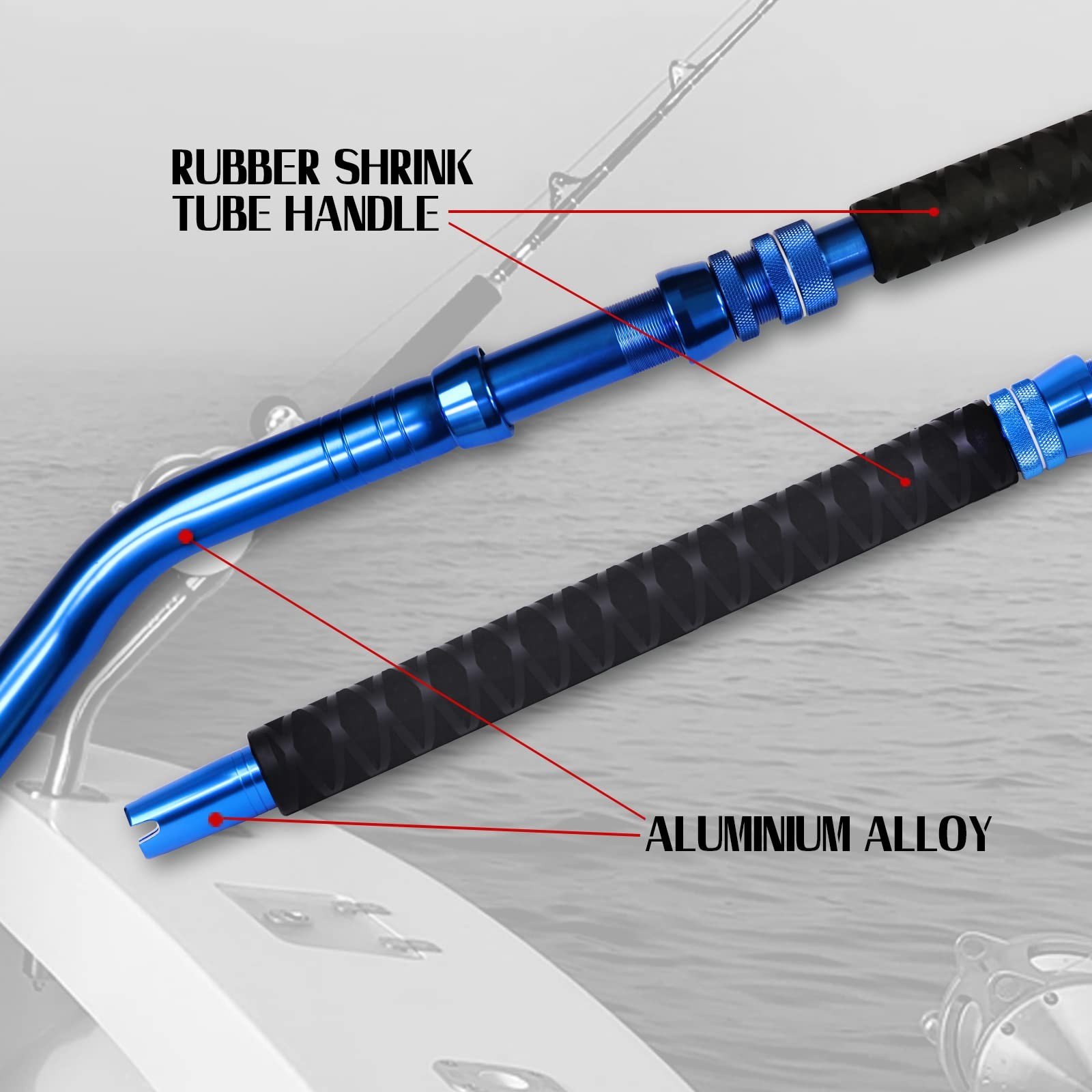 Fiblink Bent Fishing Rod 2-Piece Saltwater Trolling Heavy Roller Offshore Rod