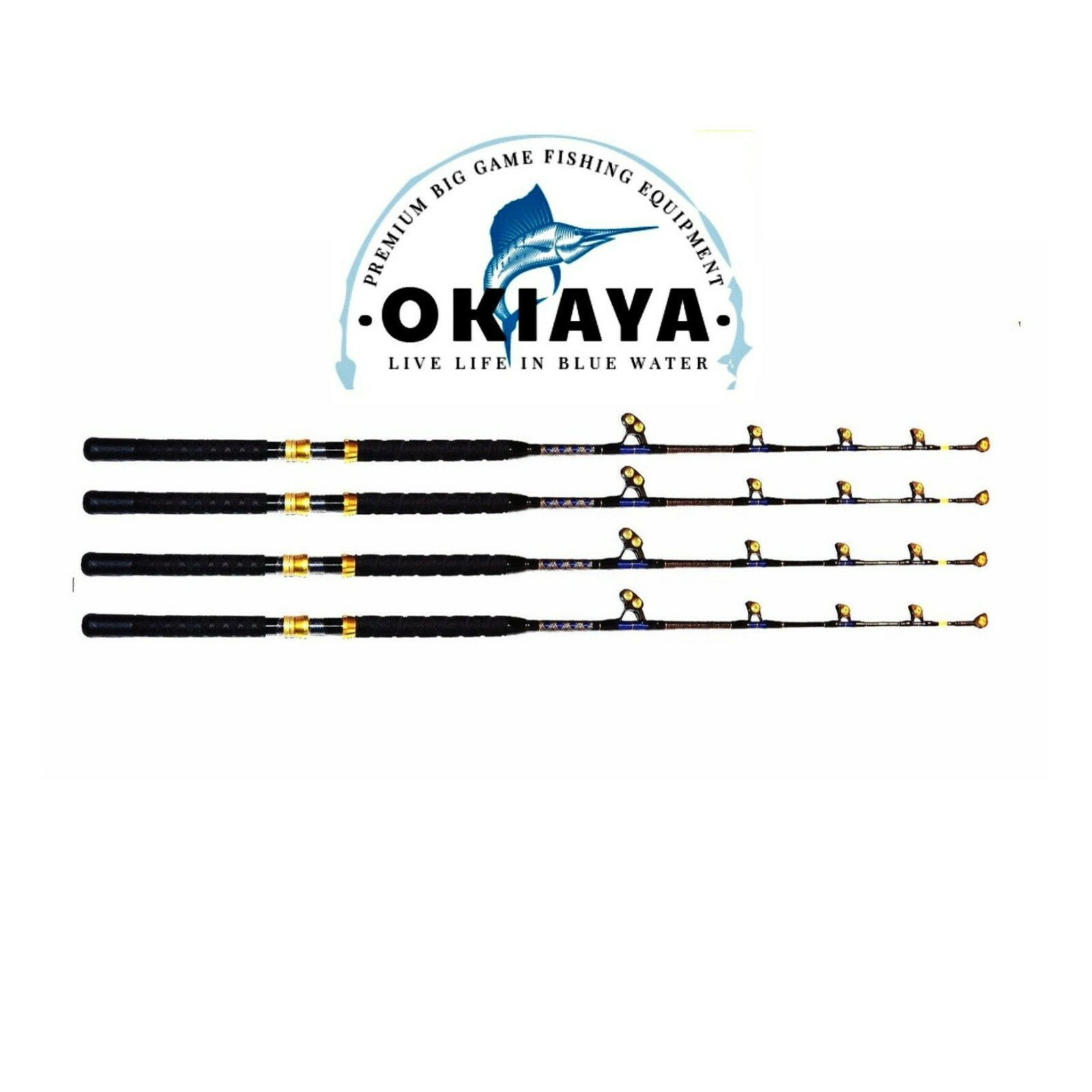 OKIAYA STANDUP TROLLING RODS 50-80LB(4PACK)VENOM-PRO CARBON BLANK/PAC BAY GUIDES
