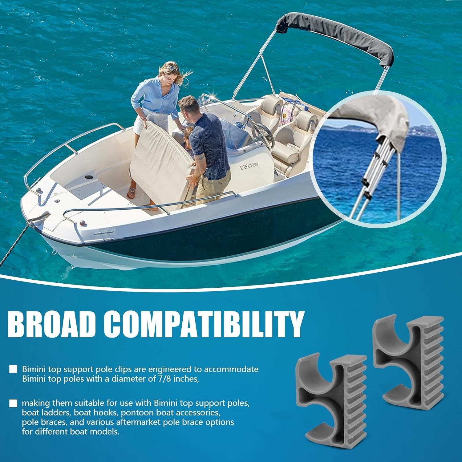 Bimini Top Support Pole Clips for 7/8 Inch Boats Top Poles, Bimini Top Hardware