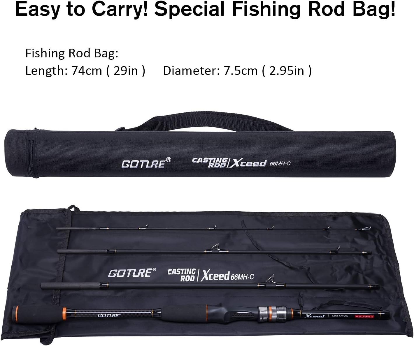 Sensitive 8ft 4pc Carbon Fiber Casting Fishing Rod w/Corrosion Resistant Guides