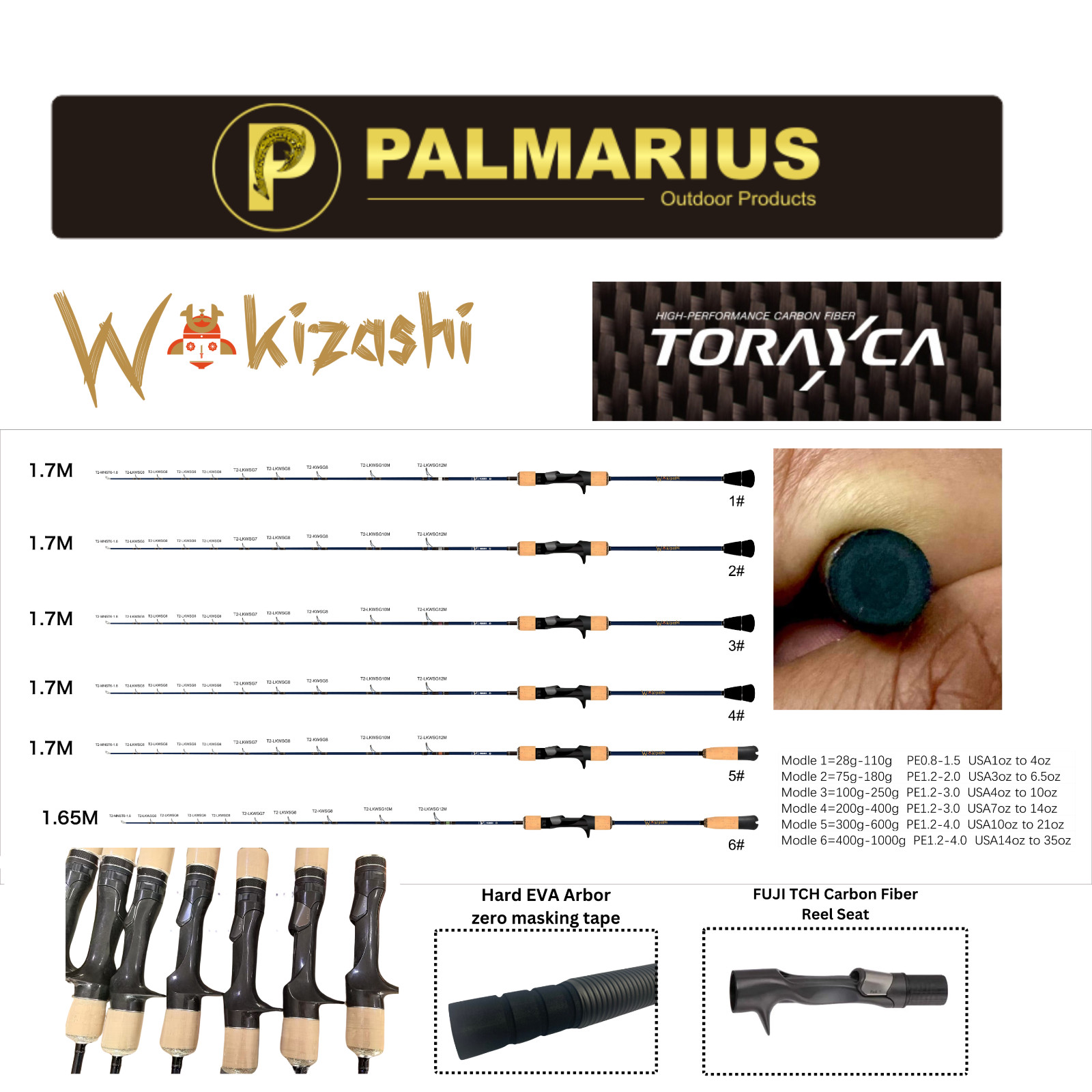 WAKIZASHI “Short Sword” Solid Toray Carbon Fiber SPJ Rods