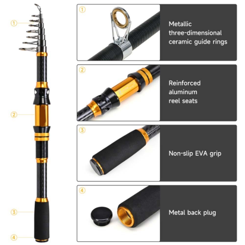 Compact Carbon Fiber Spinnings Fishing Rod with EVA Handle 1 8m to 3 0m