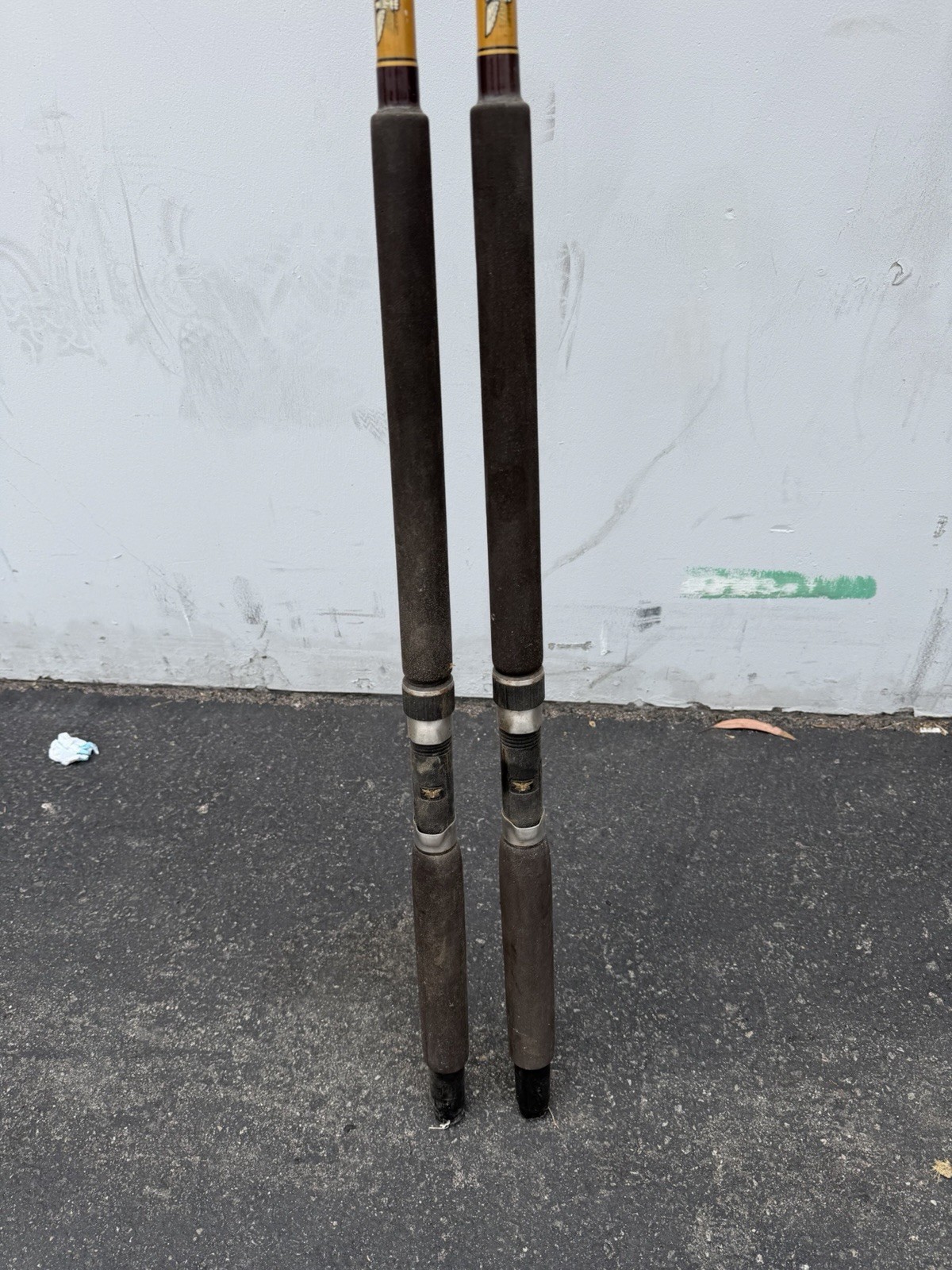 Pair Vintage Pacific FenGlass ST785 6.5ft Fishing Rods 30-80lb 7 Guides Bamboo