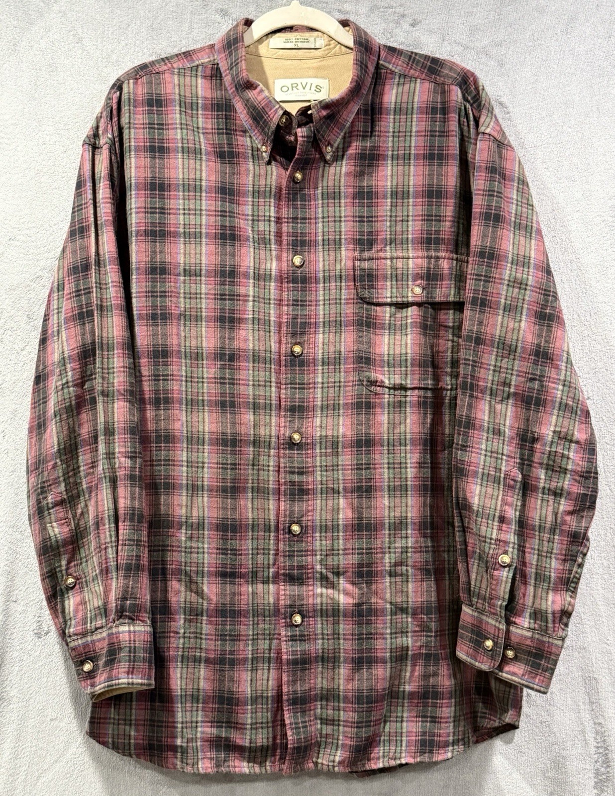 Orvis Plaid Button down Mens Size XL Red Multicolor Long Sleeve