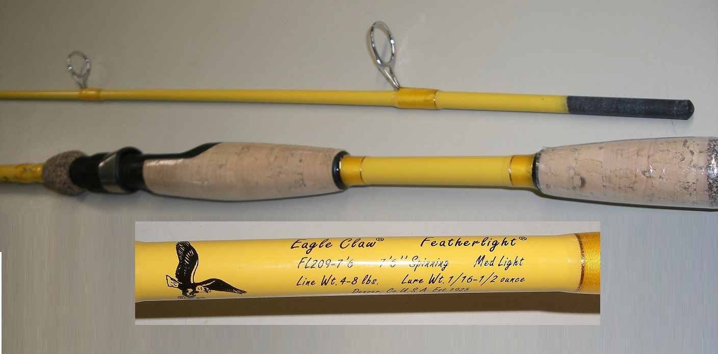 EAGLE CLAW Featherlight 7′-6″ Fiberglass Spinning Rod #FL209-76 FREE USA SHIP!