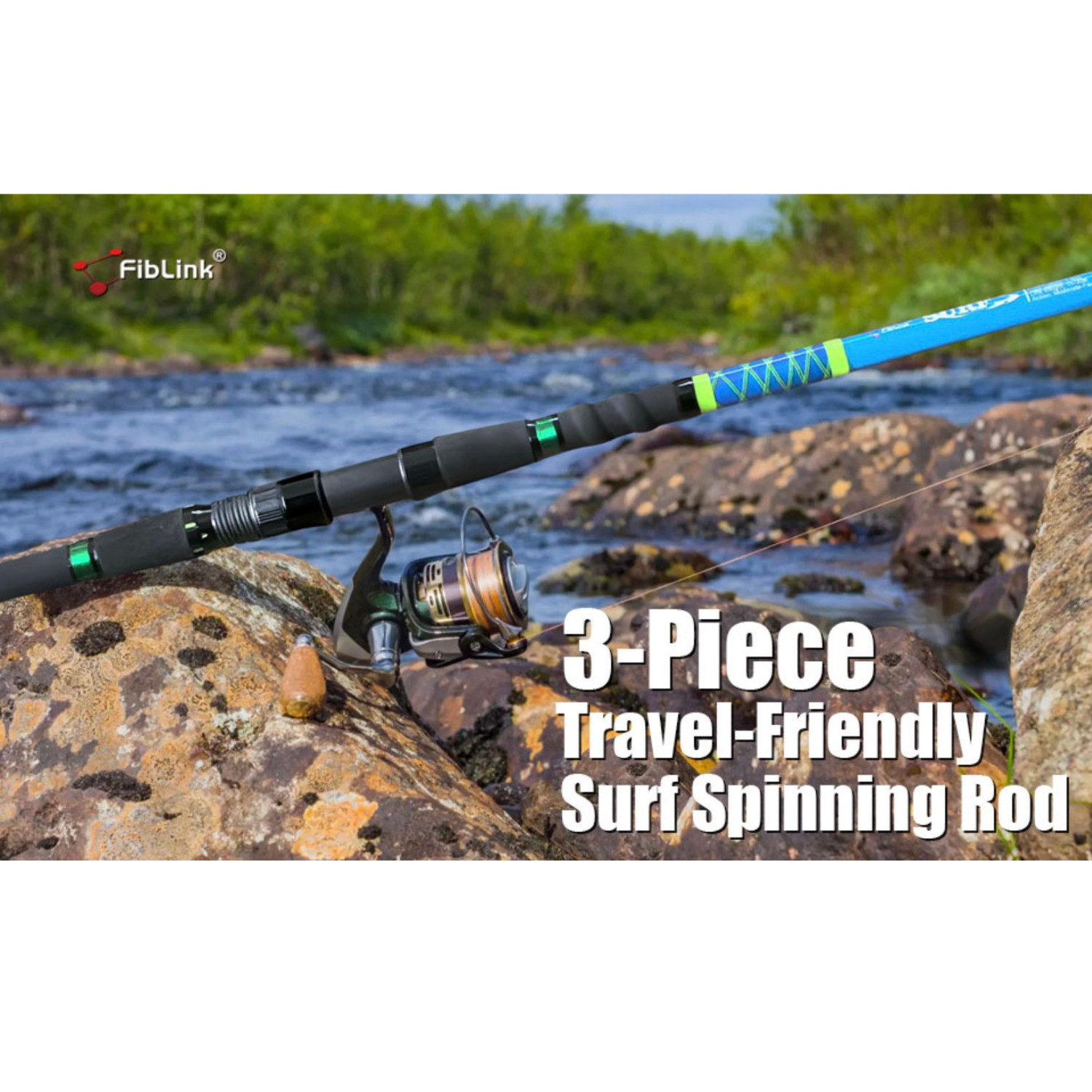 Fiblink 10’6″ Surf Fishing Rod 3 Piece Carbon Fiber Spinning Saltwater Travel