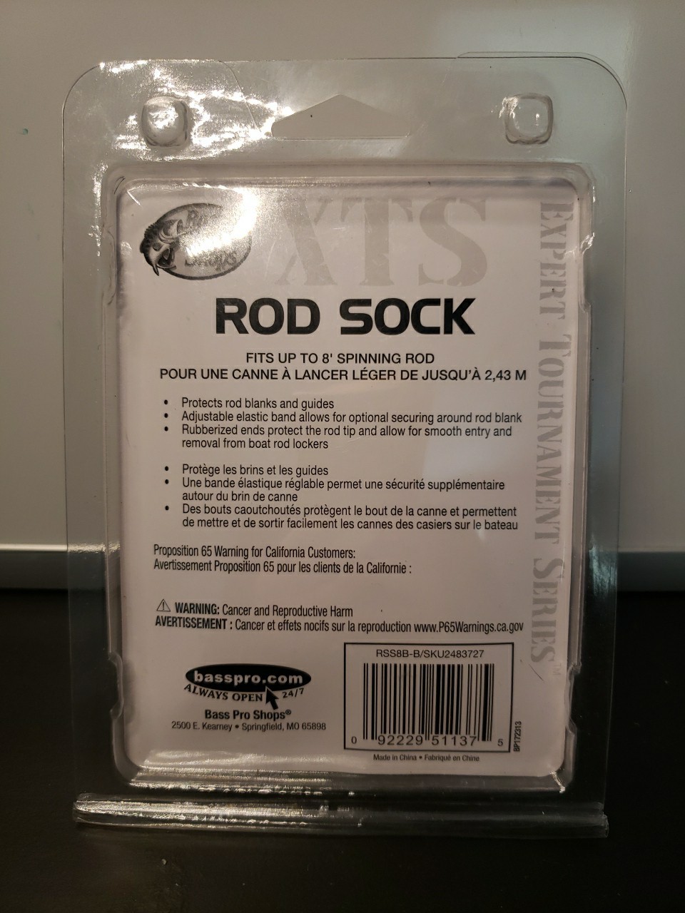 Bass Pro Shop XTS Rod Sock Black New Firs Up To 8′ Spinning Rod Read Descript