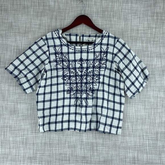 NWT Orvis XS Linen shirt short sleeve crop embroidered 3146