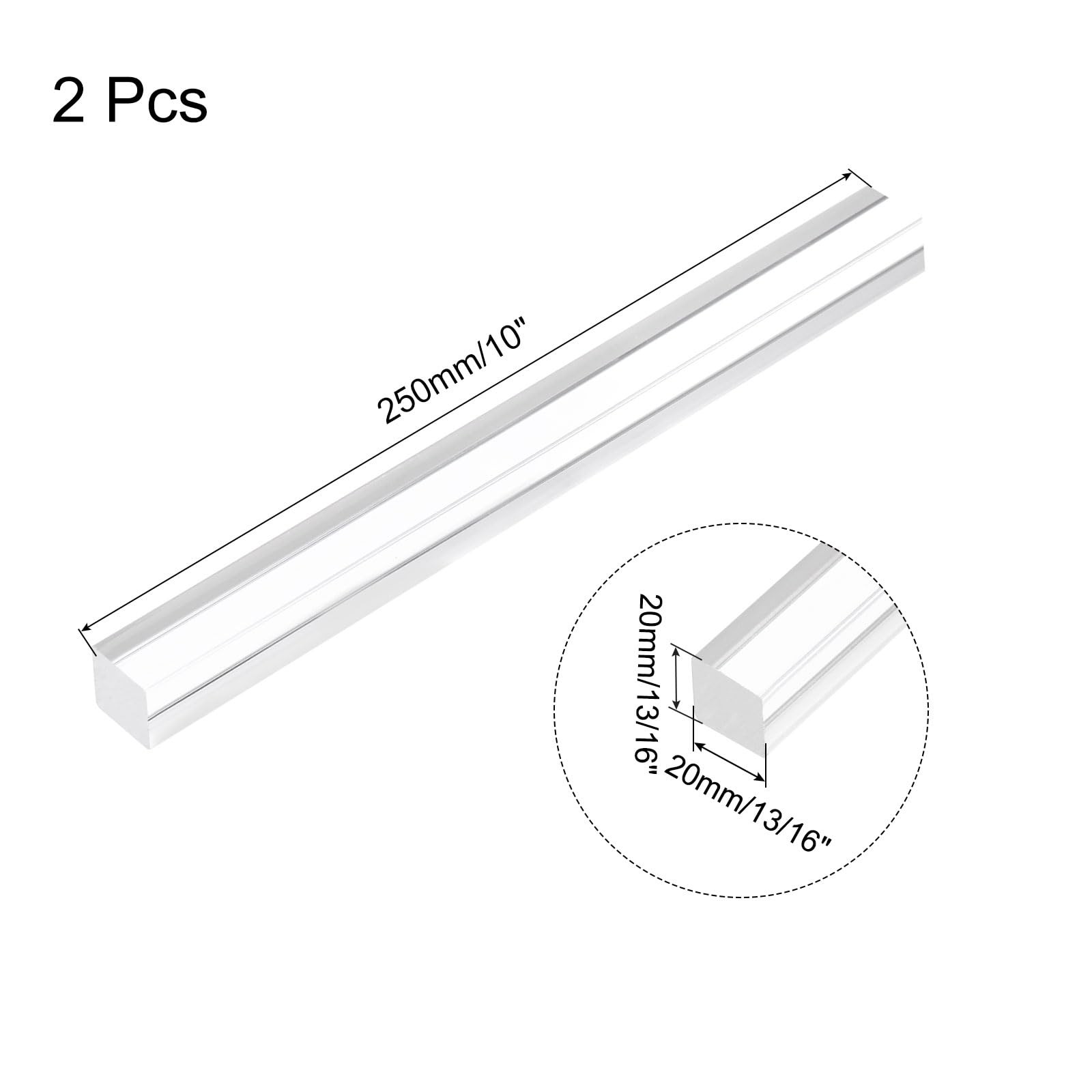 2 PCS Clear Acrylic Square Rods, 13/16 x 10 20x250mm, Plastic Dowel Stick