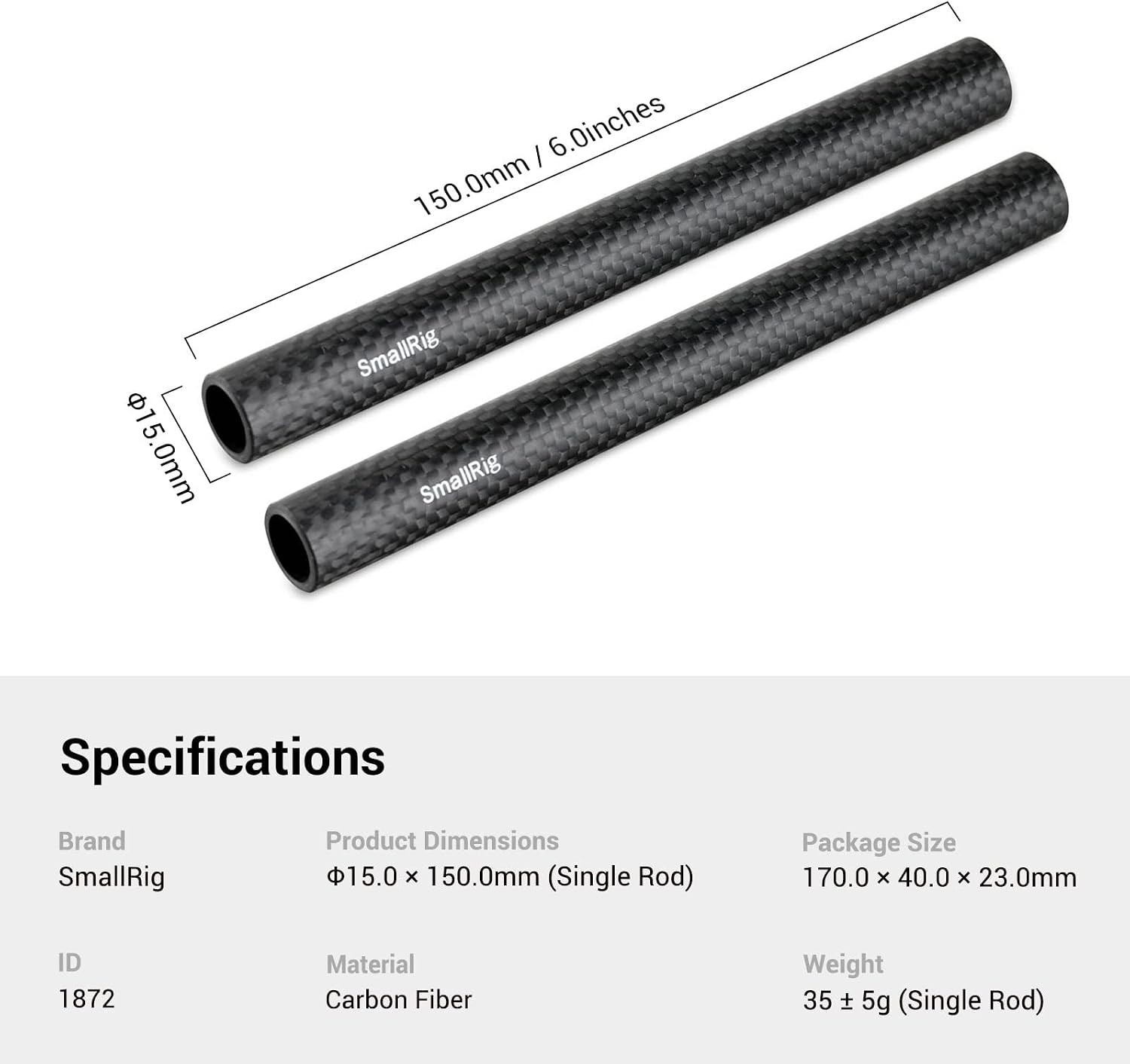 High Performance 15mm Carbon Fiber Rods – 6 Inches, Ideal for Cameras – 2 Pack