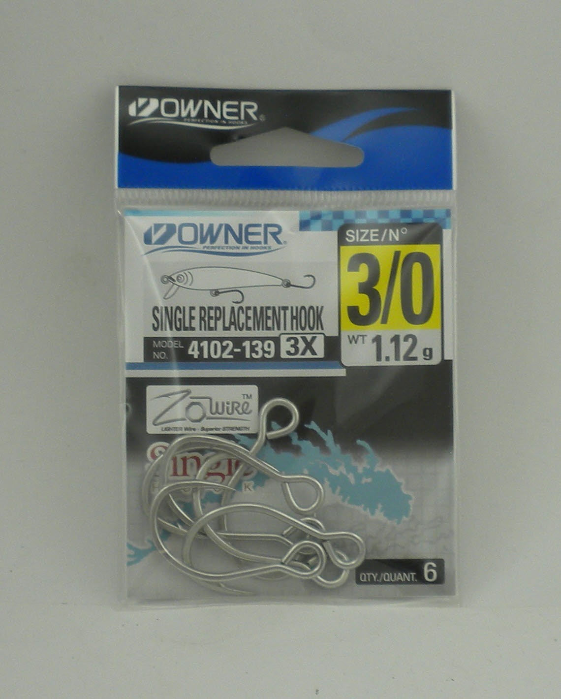 Owner 4102-139 Lure Replacement Hook 3X Strong Needle Point Black Chrome 3/0 6Ct