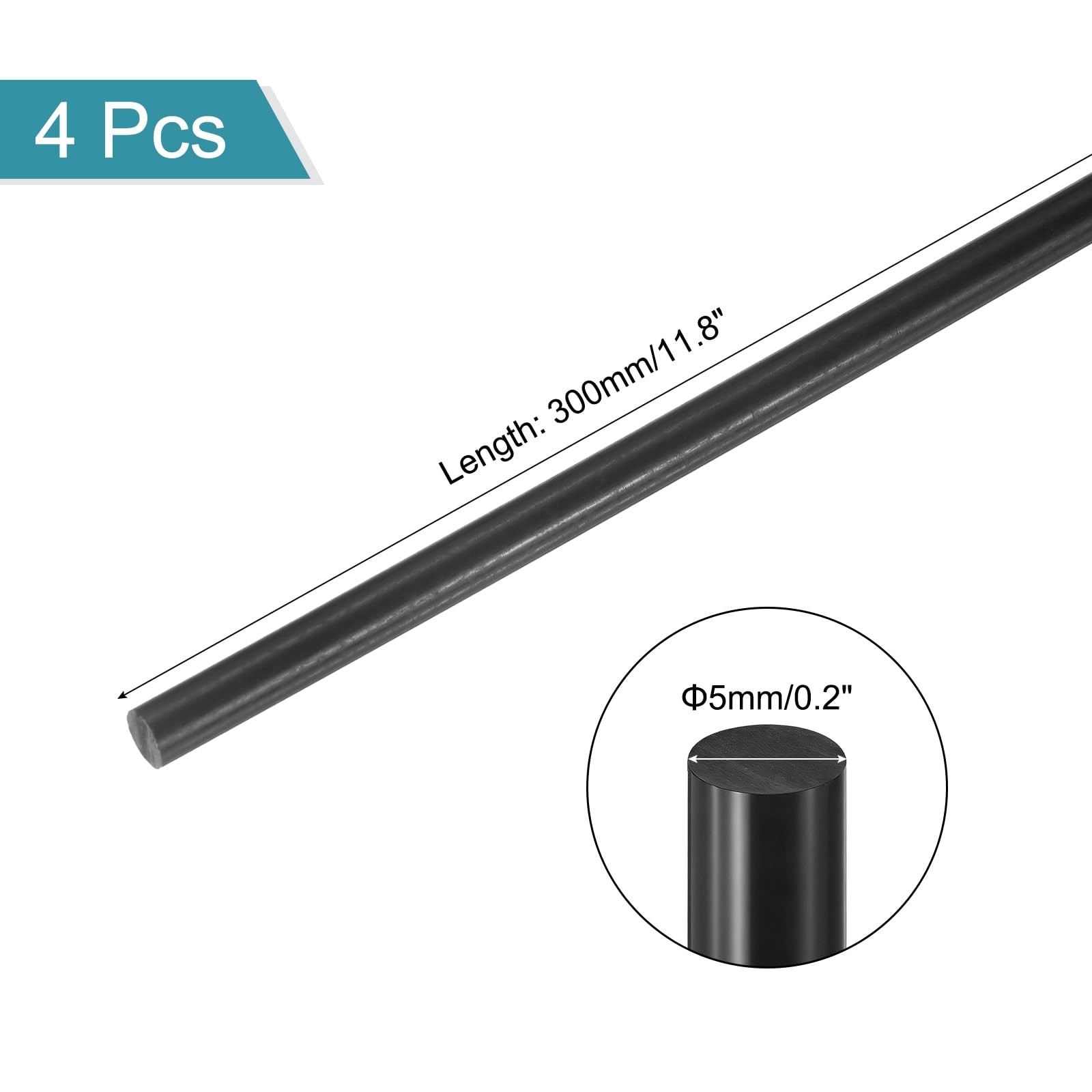 ABS Plastic Rod Round Solid Bar 5mmx300mm Black DIY Model Material Cylinder