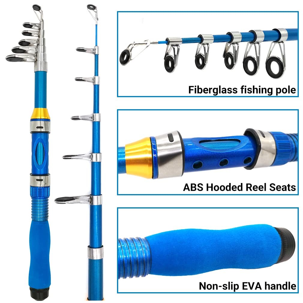 Kilitn Kids Fishing Rod, 1.5M 61Inch 4.92Ft Portable 4.92FT, Blue