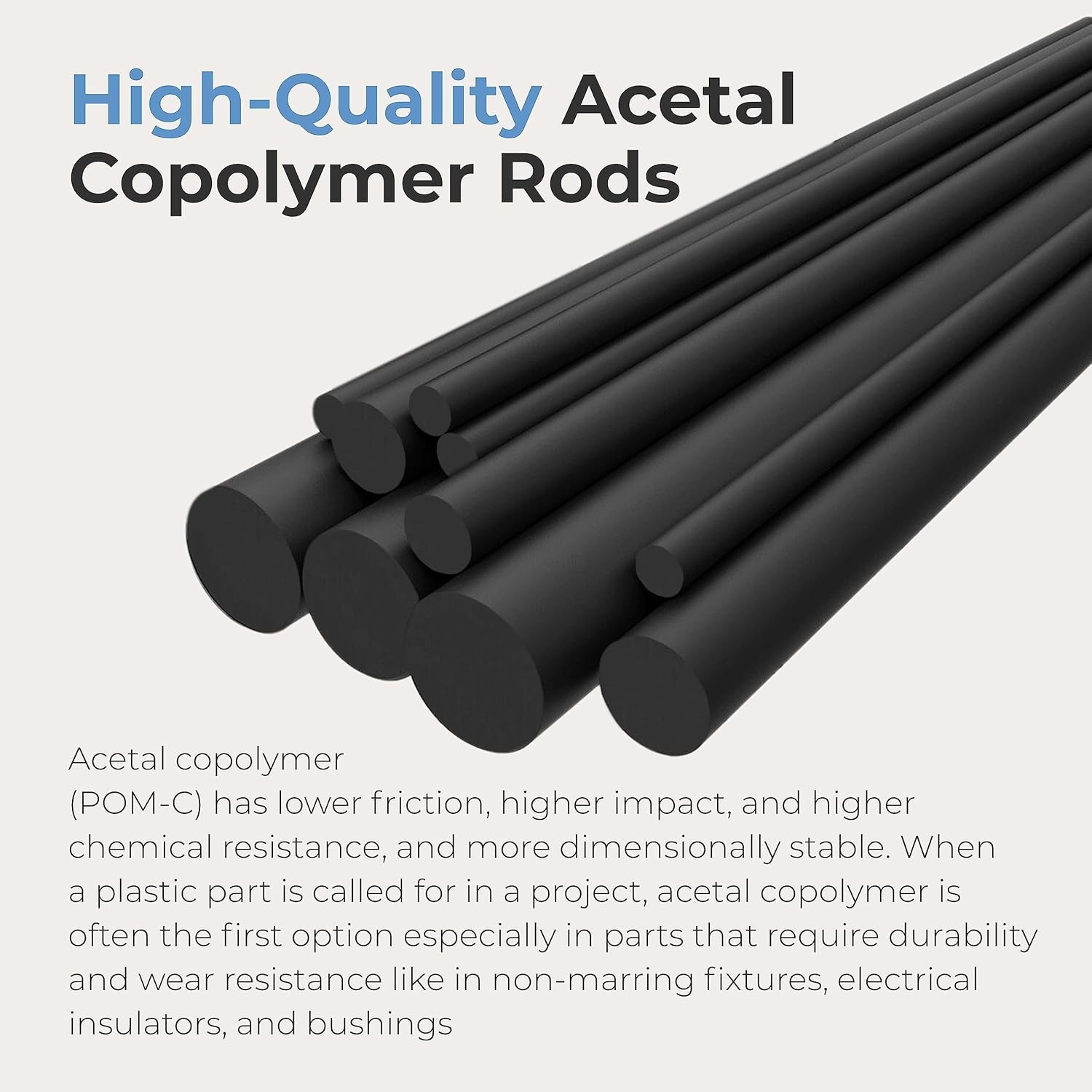 Acetal Copolymer Rods 2-Pack – 1.5″ Dia, 12″ Length – Moisture Resistant