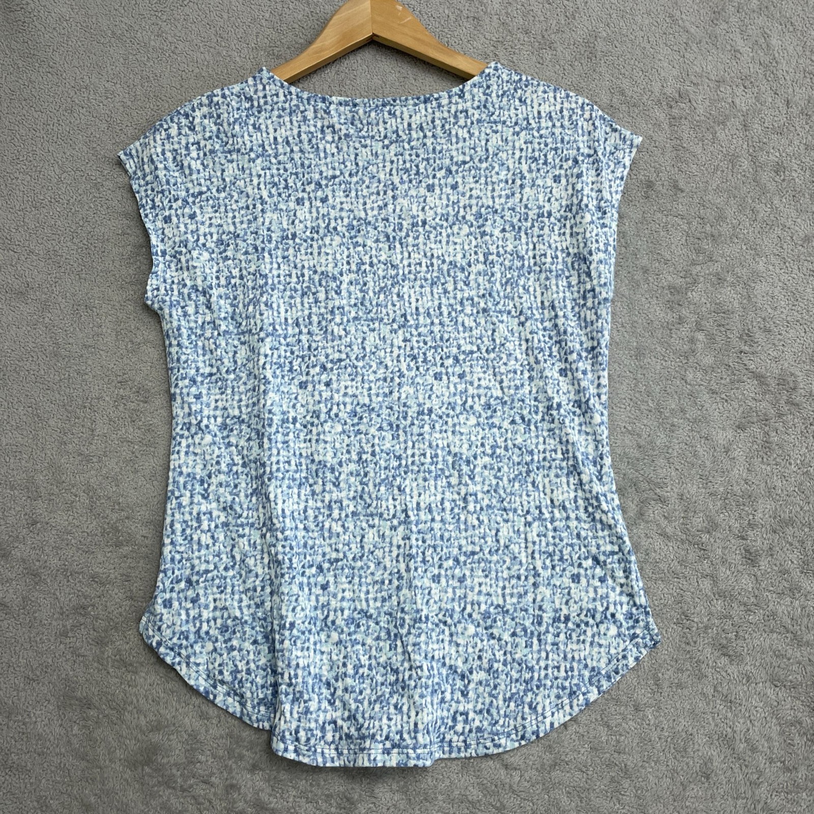 Orvis Women’s XS Blue & White Printed Linen Blend Cap Sleeve Top n1118