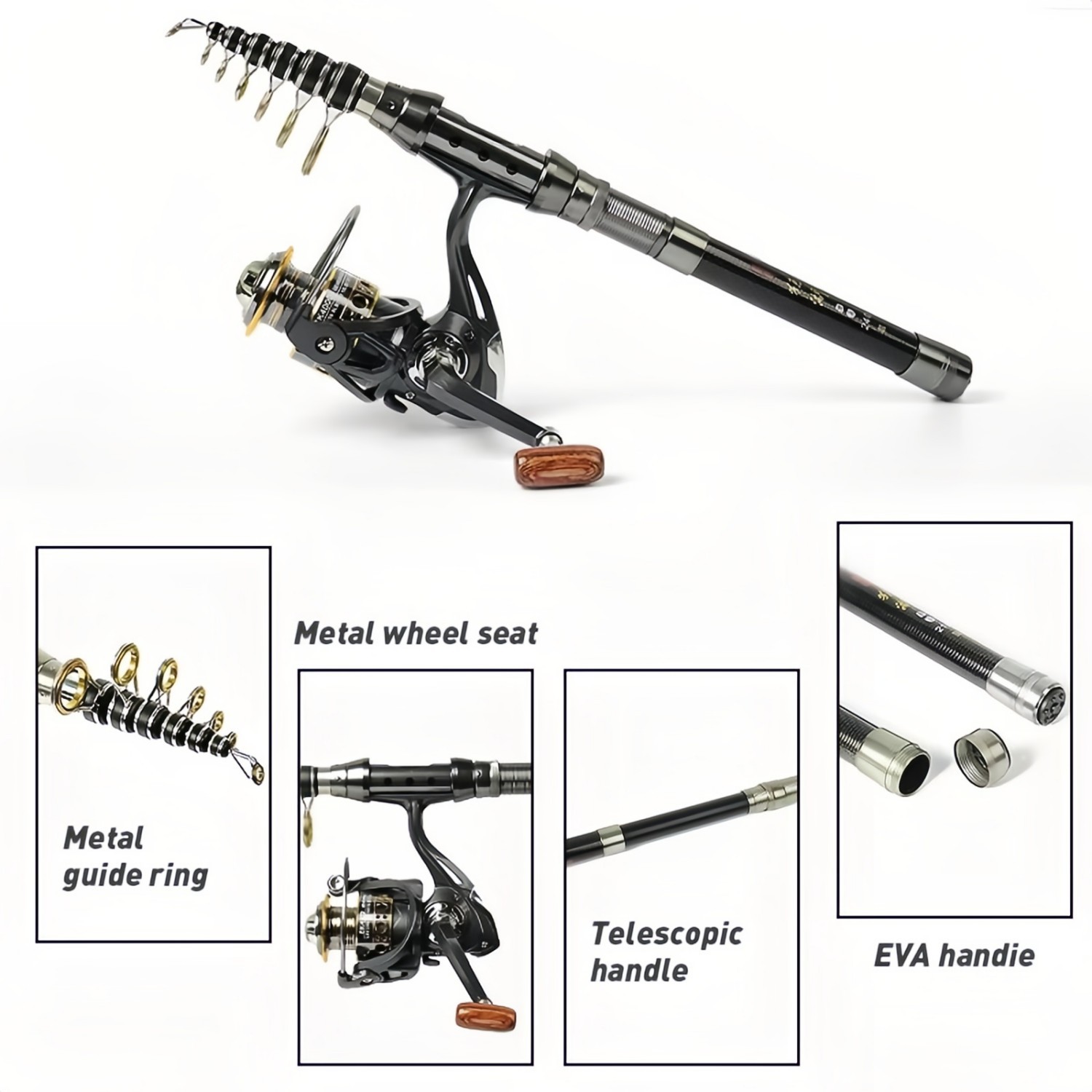 Telescopic Fishing Rod Sea Saltwater Spinning Pole Reel Combo 100M Line Full Kit