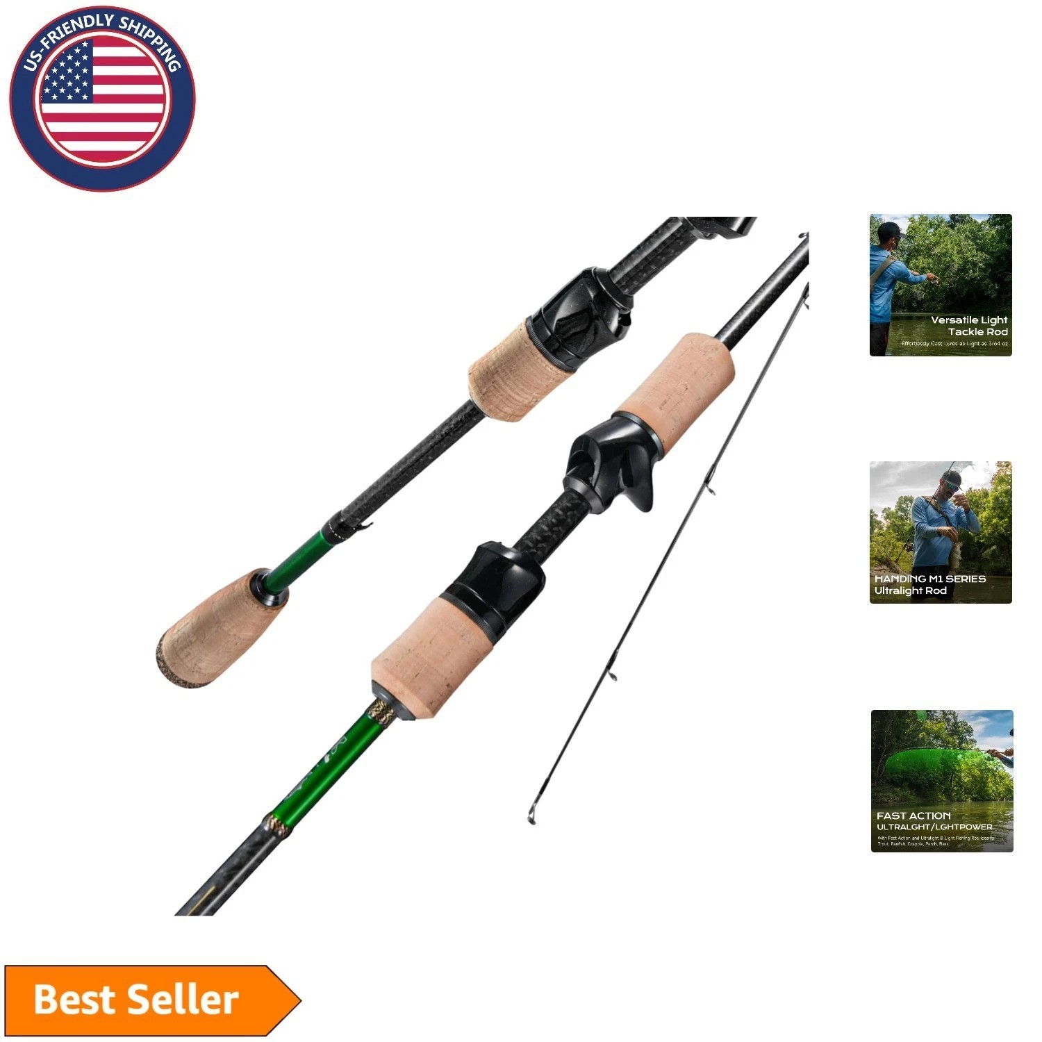 Precision 2-Piece Spinning Fishing Rod 7′ – Ultralight with Built-In Hook Keeper