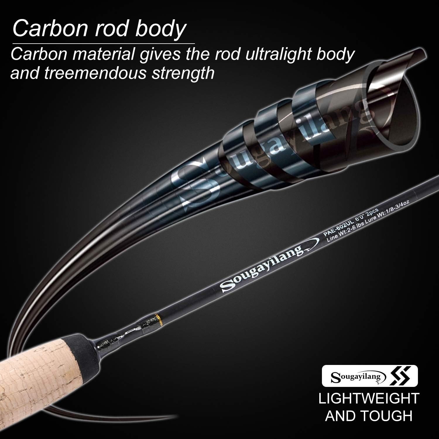 Sougayilang Fishing Rods Graphite Lightweight Ultra Light Trout Rods 2 pieces…