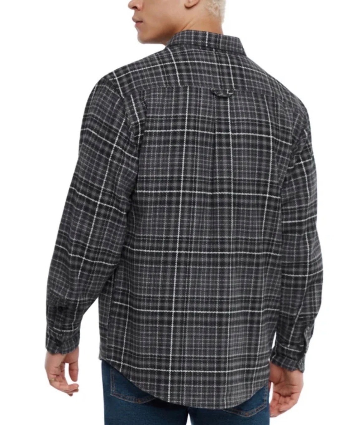 NWT Orvis Men’s L Gray Plaid Button-Up Shacket Flannel Side Pocket e1725