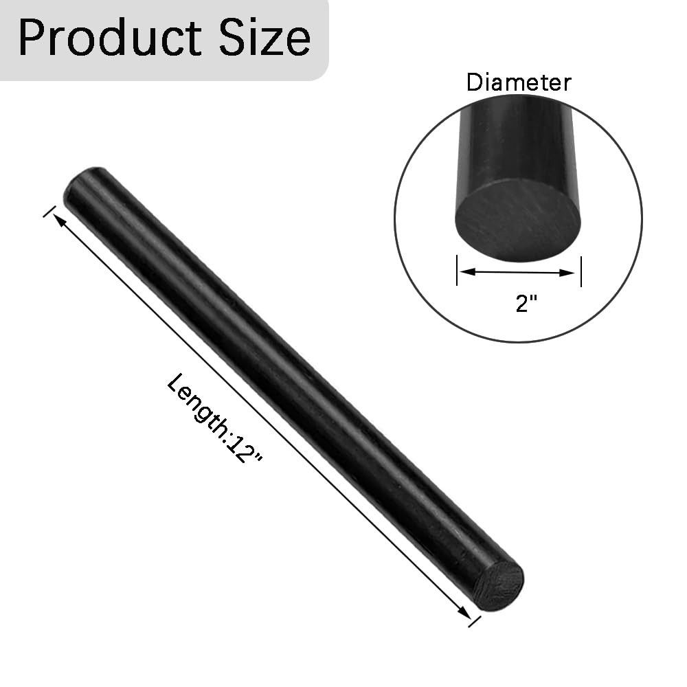 12 Inch Length High Density Polyethylene HDPE Round Rod 2×12 Black Bar