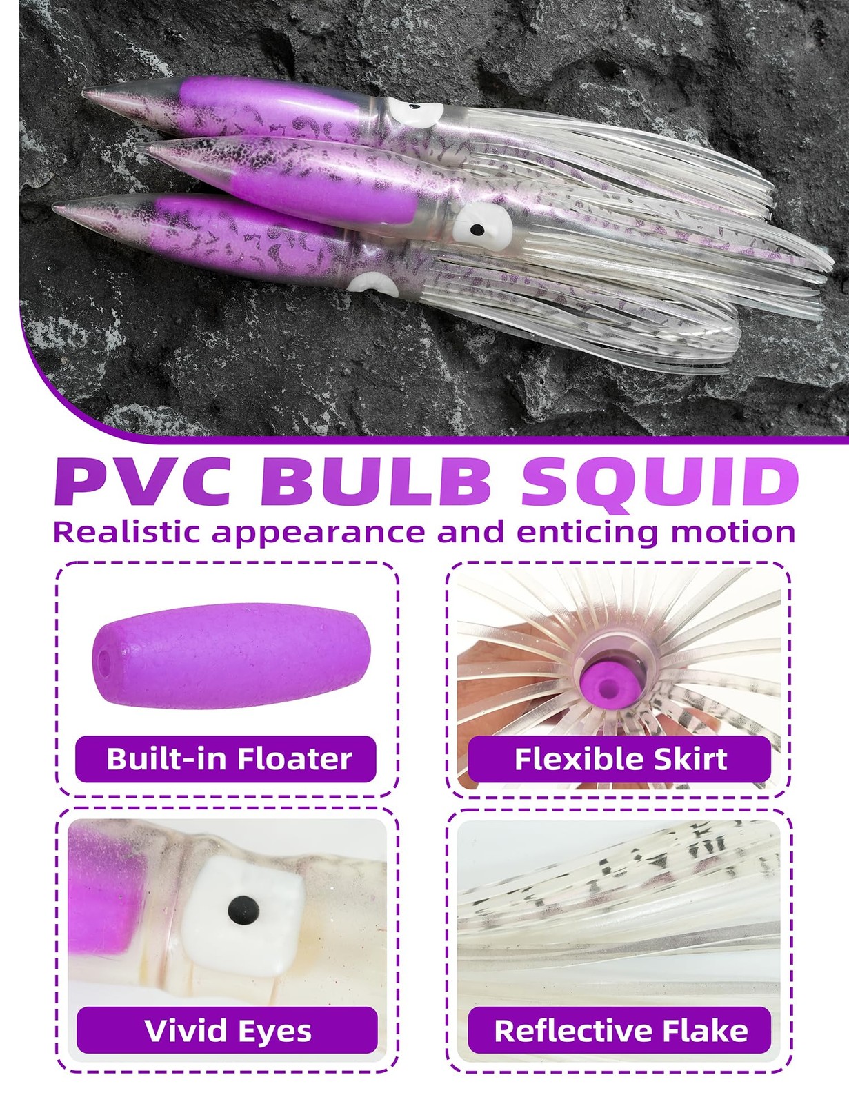 BLUEWING 36″ Upgraded Fishing Spreader Bar Formation with 6″ Floating Squids …