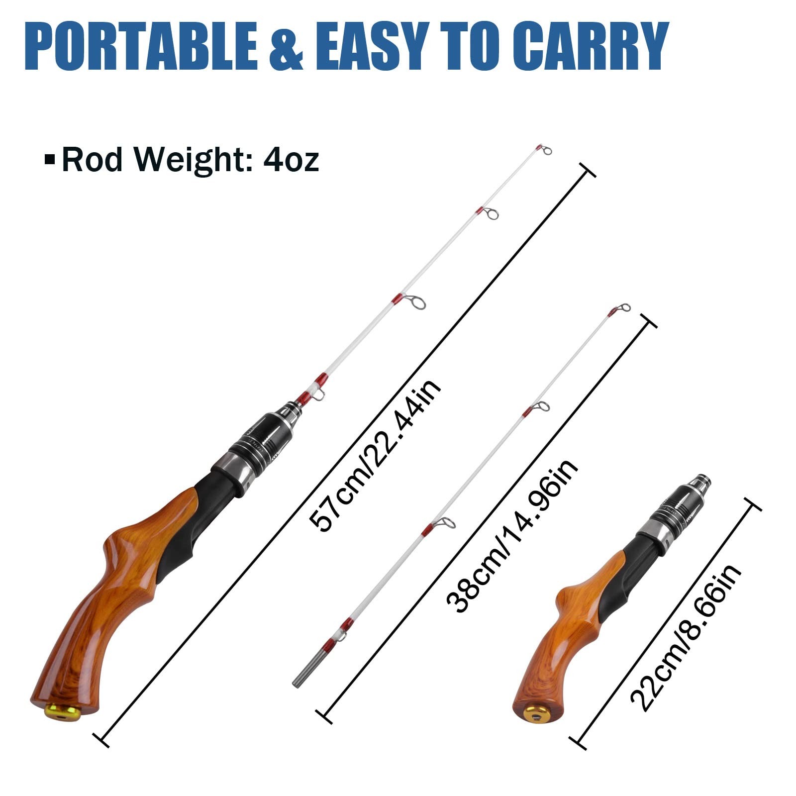 Portable Lightweight Ice Fishing Spinning Rod Pole Trout Walleye Gear