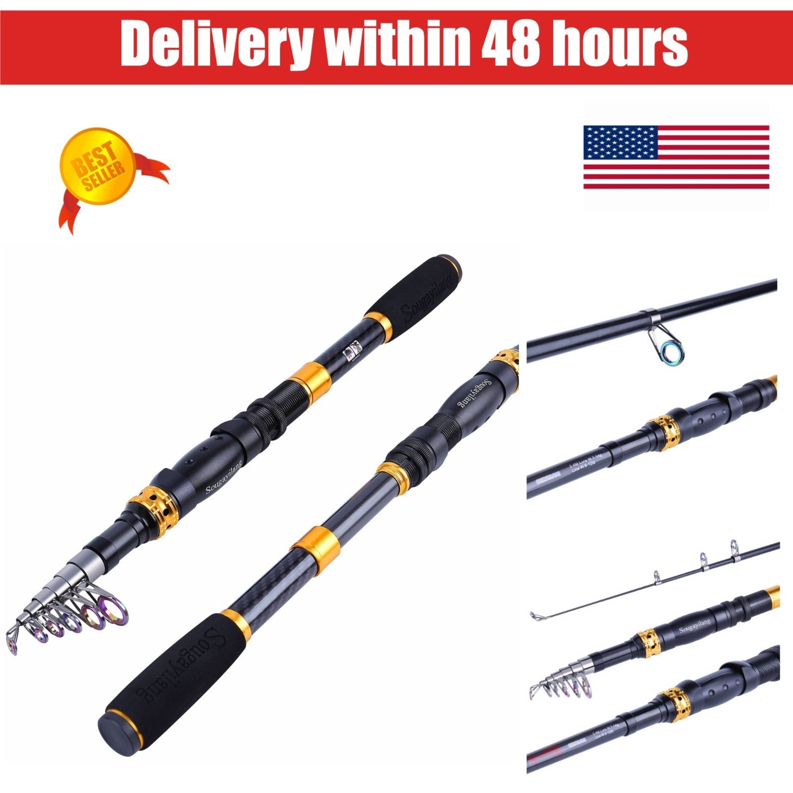 Sougayilang Telescopic Fishing Rod – 6.9ft Carbon Fiber, Ultralight, Medium