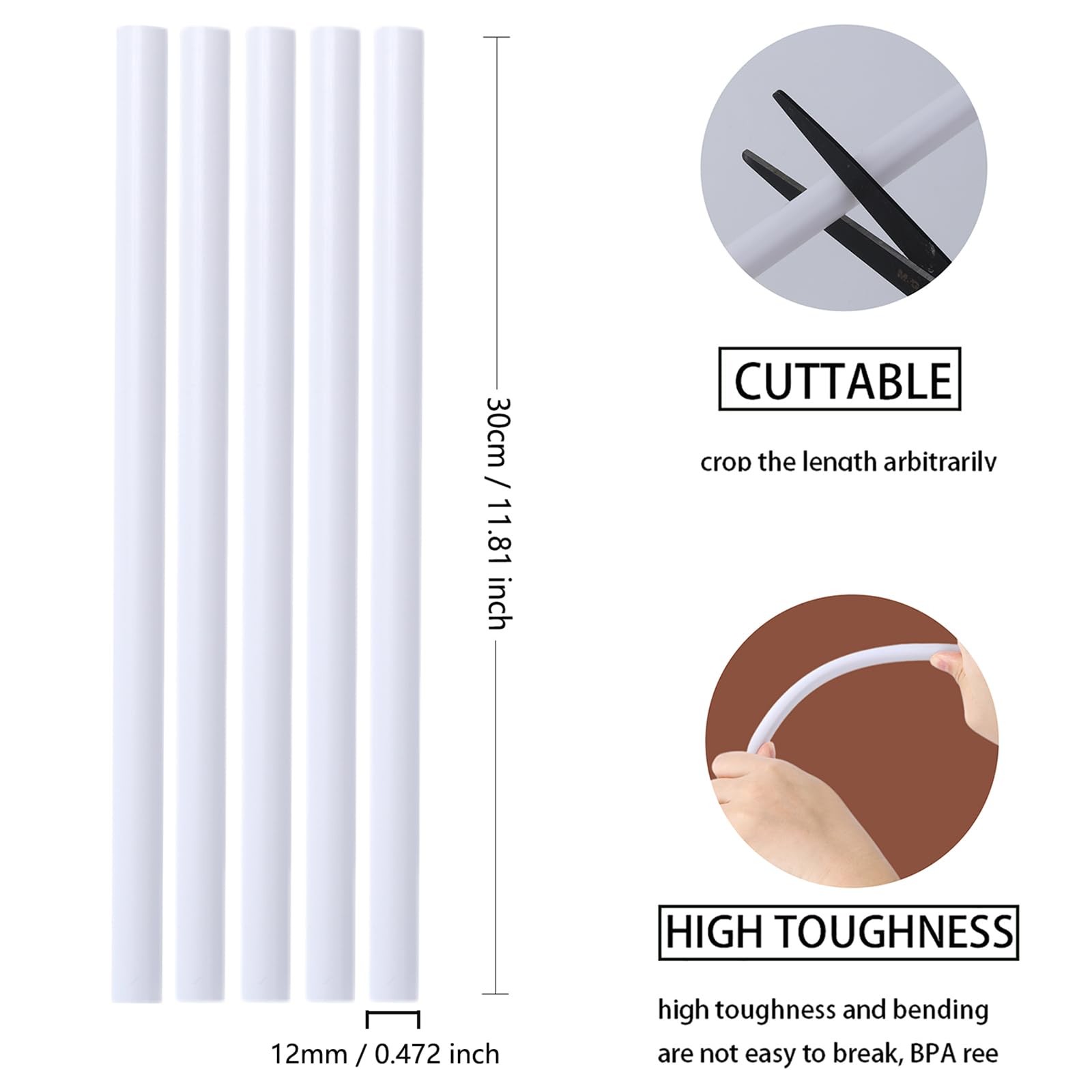 15 PCS White Plastic Cake Dowels Rods Tiered Support 0.47×11.81 Inch Baking