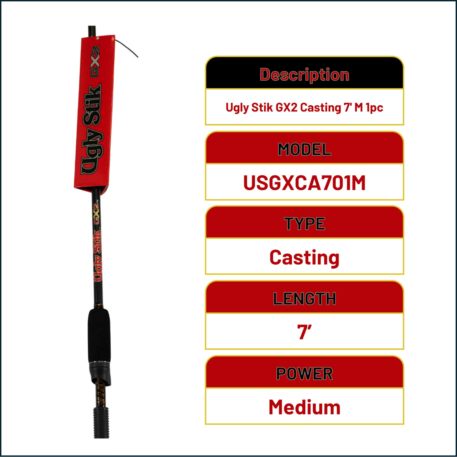 Ugly Stik GX2 Casting Rod, 7′ Medium Fishing Rod