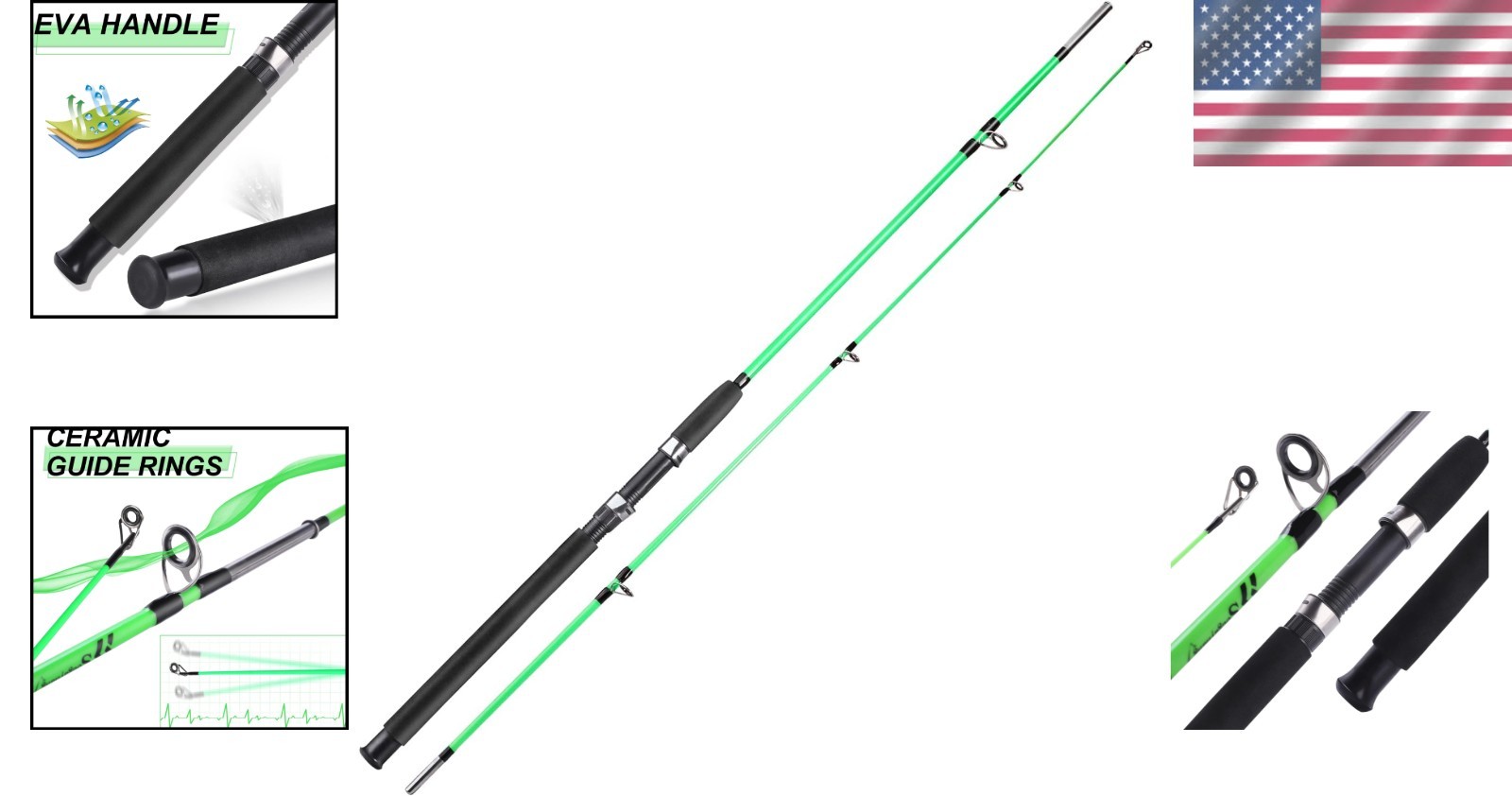 2-Piece Graphite & Glass Fishing Rod | Saltwater Spinning for Catfish & Salmon
