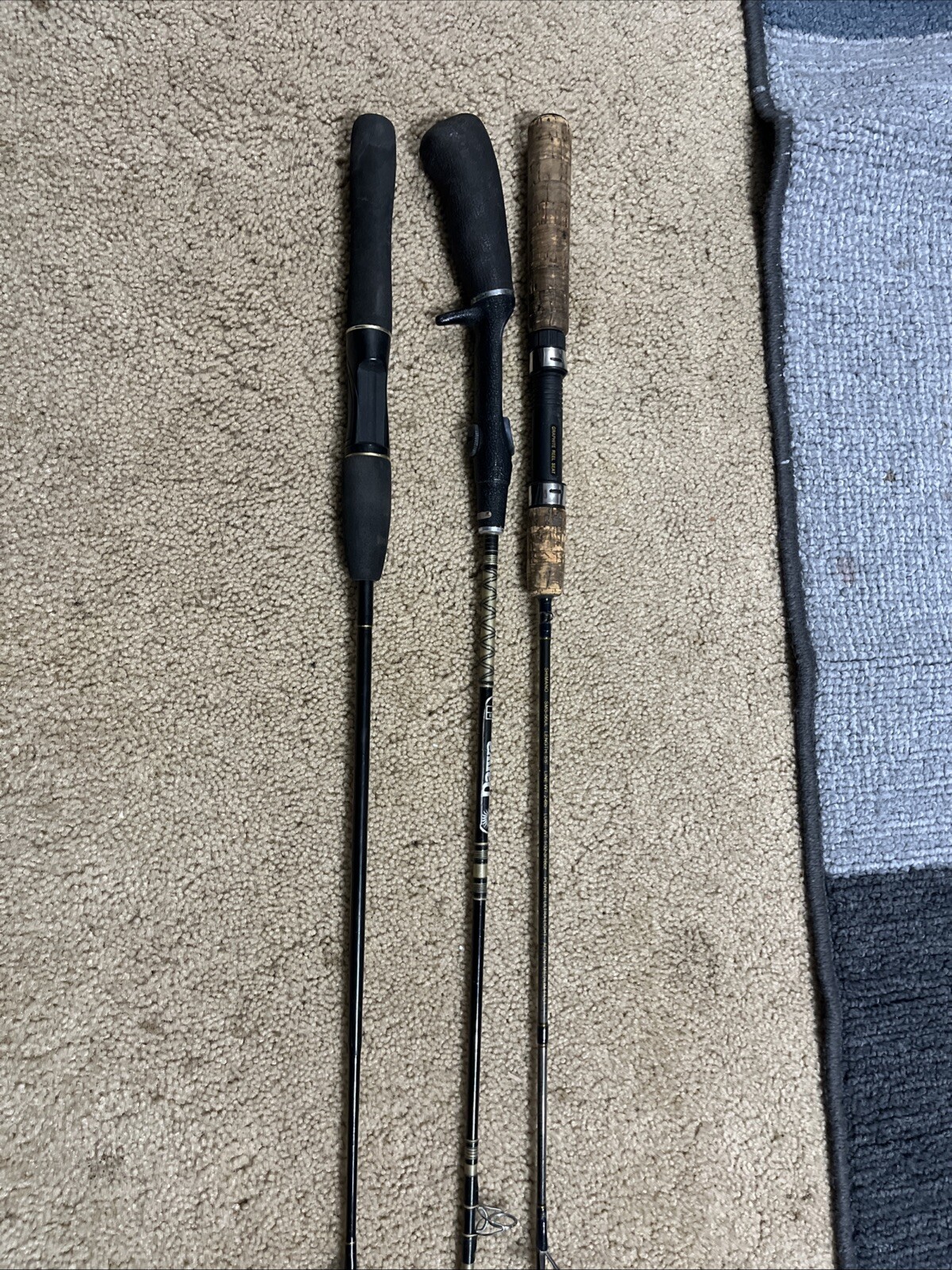 3x Fishing poles – Shimano SMS-56UL, Daiwa MC-38, & South Bend EliteES-201