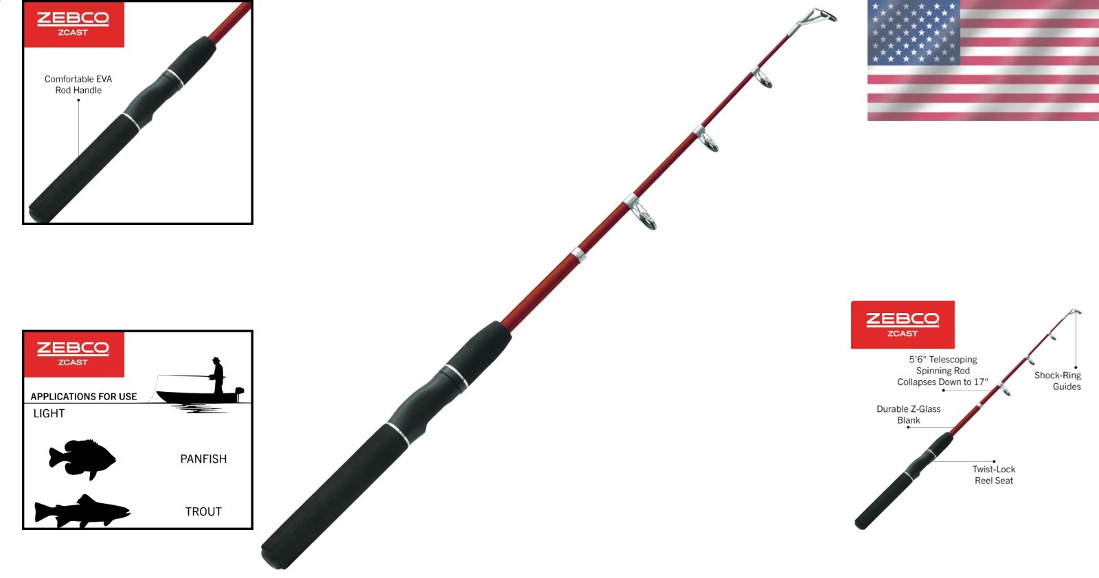Fishing Pole Medium Power Fast Action Fiberglass Travel