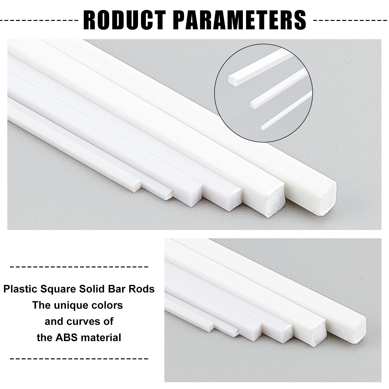 60pcs White ABS Square Solid Rods 1/2/3mm for DIY Models & Sand Table