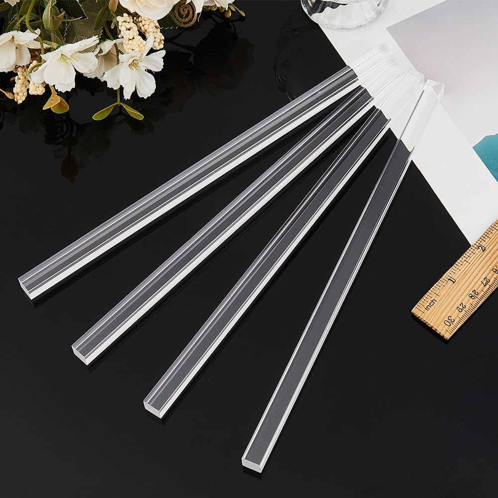 4 PCS Acrylic Square Rod 248x10x10mm Clear Stick Dowel Solid Bar DIY Model