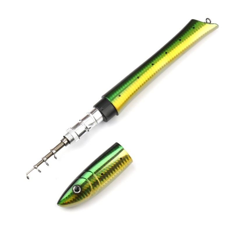 Mini Pen Fishings Rod Fish Shaped Telescopic Spinnings Rod Sea Ice Fishings