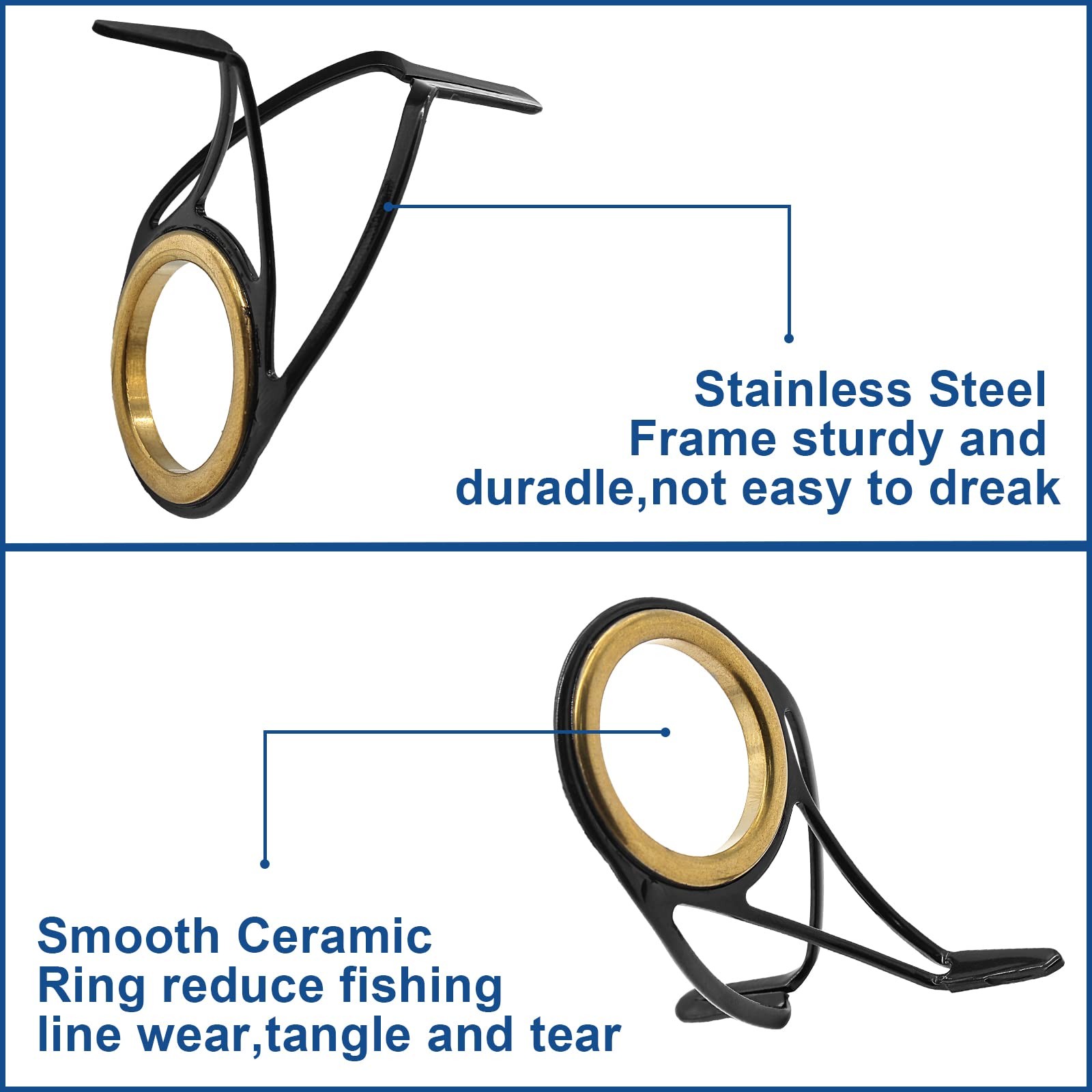 9 Pieces Fishing Rod Repair Kit, Double Legs Fishing Rod Guides Rings, Stainl…