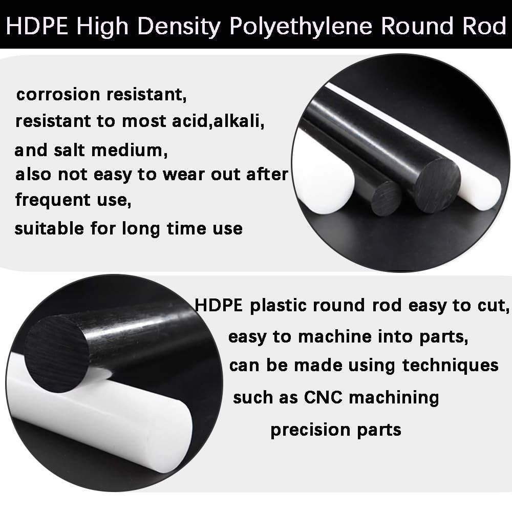 12 Inch Length High Density Polyethylene HDPE Round Rod 2×12 Black Bar