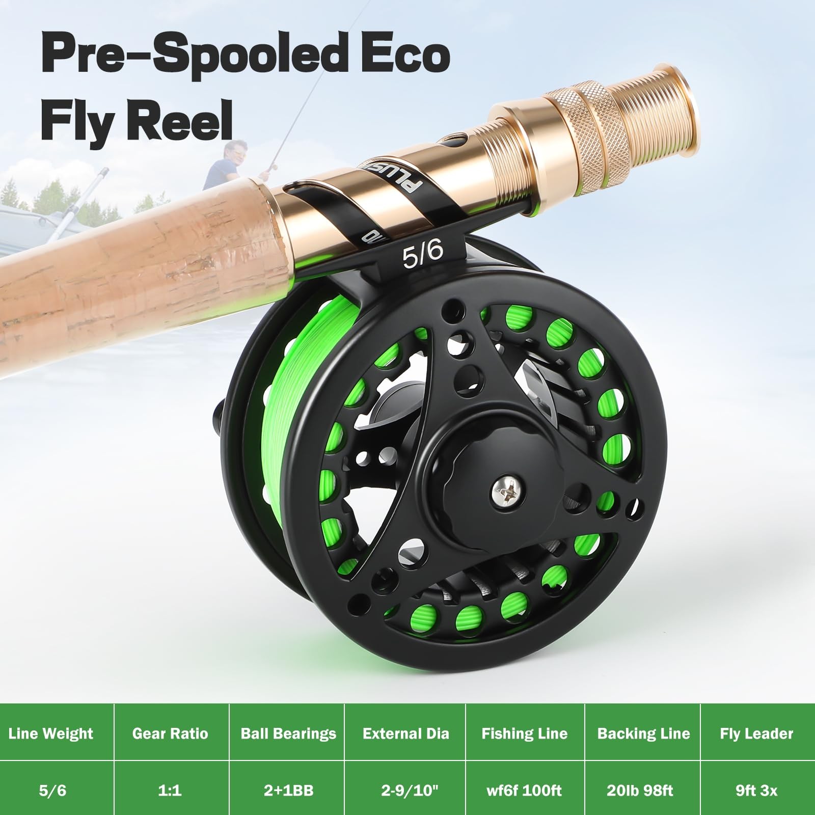 Fly Fishing Rod & Reel Combo, 4-Piece Portable Graphite 5/6 9’ Starter Kit