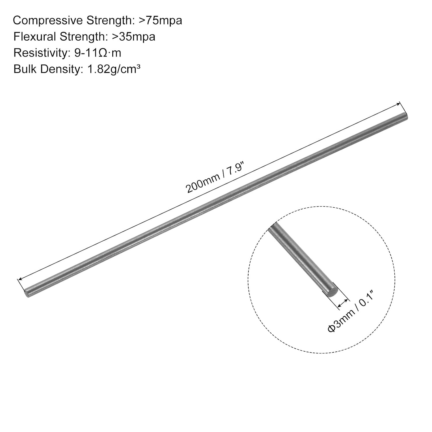 Graphite Rod Graphite Stirring Rod Cylinder Stick Carbon Rod 200X3Mm Black for E