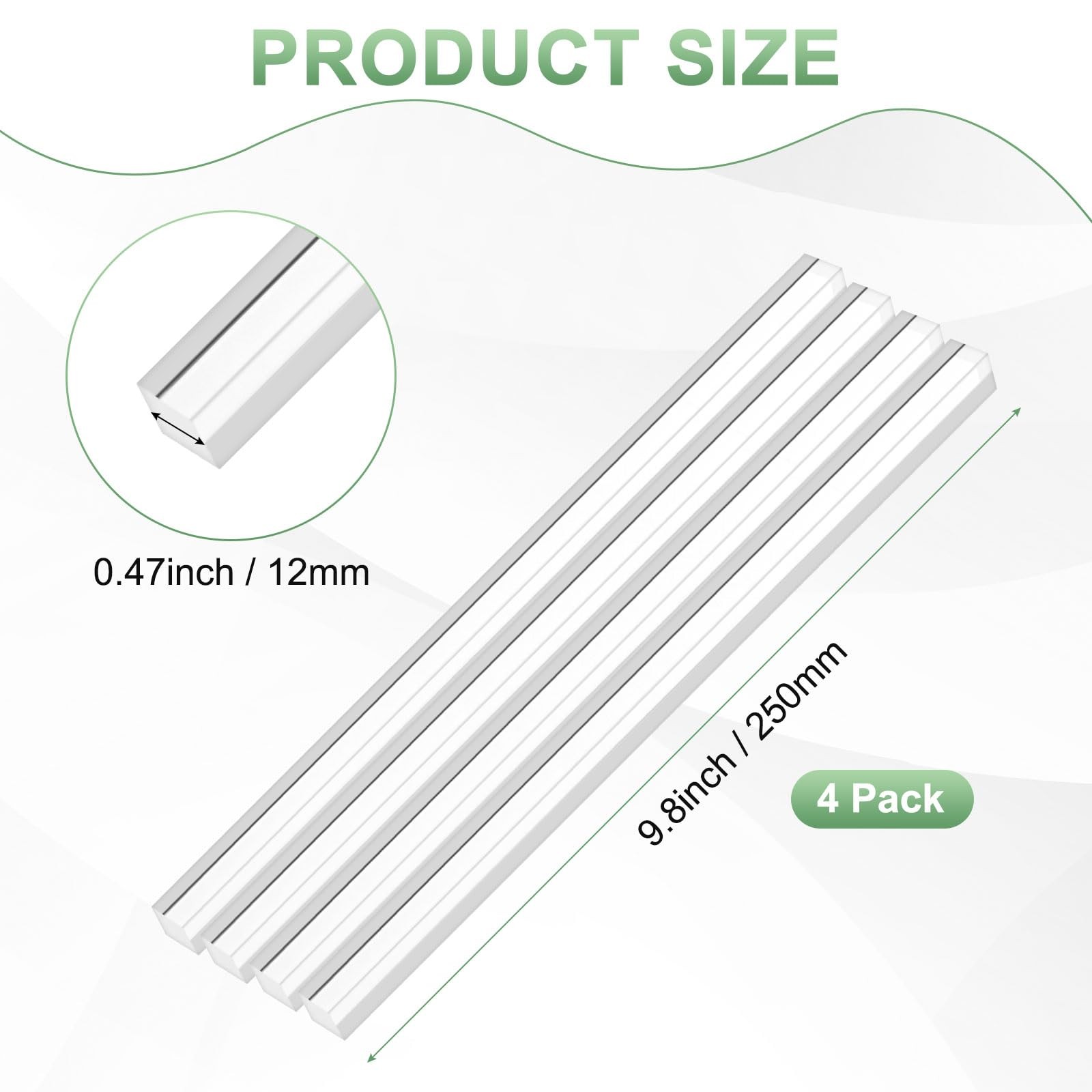 4 Pack Acrylic Square Rods 9.84 x 0.47 Inch Clear Dowel Sticks Plastic