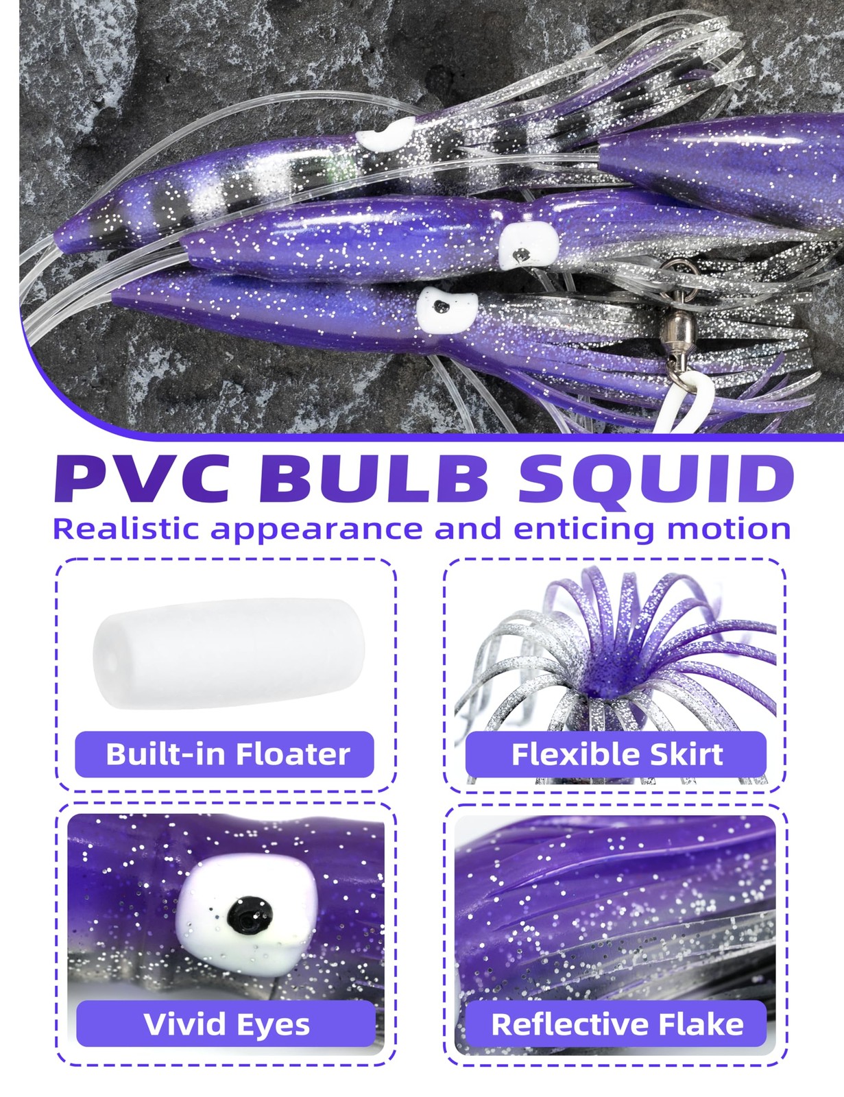 BLUEWING 36″ Upgraded Fishing Spreader Bar Formation with 9″ Floating Squids …