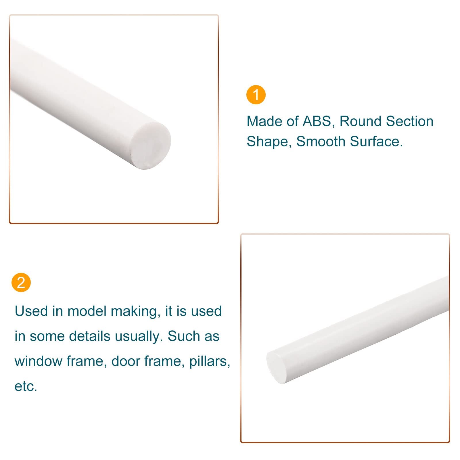 5 Pack ABS Plastic Rod 4mmx250mm White Round Solid Bar Model Making DIY