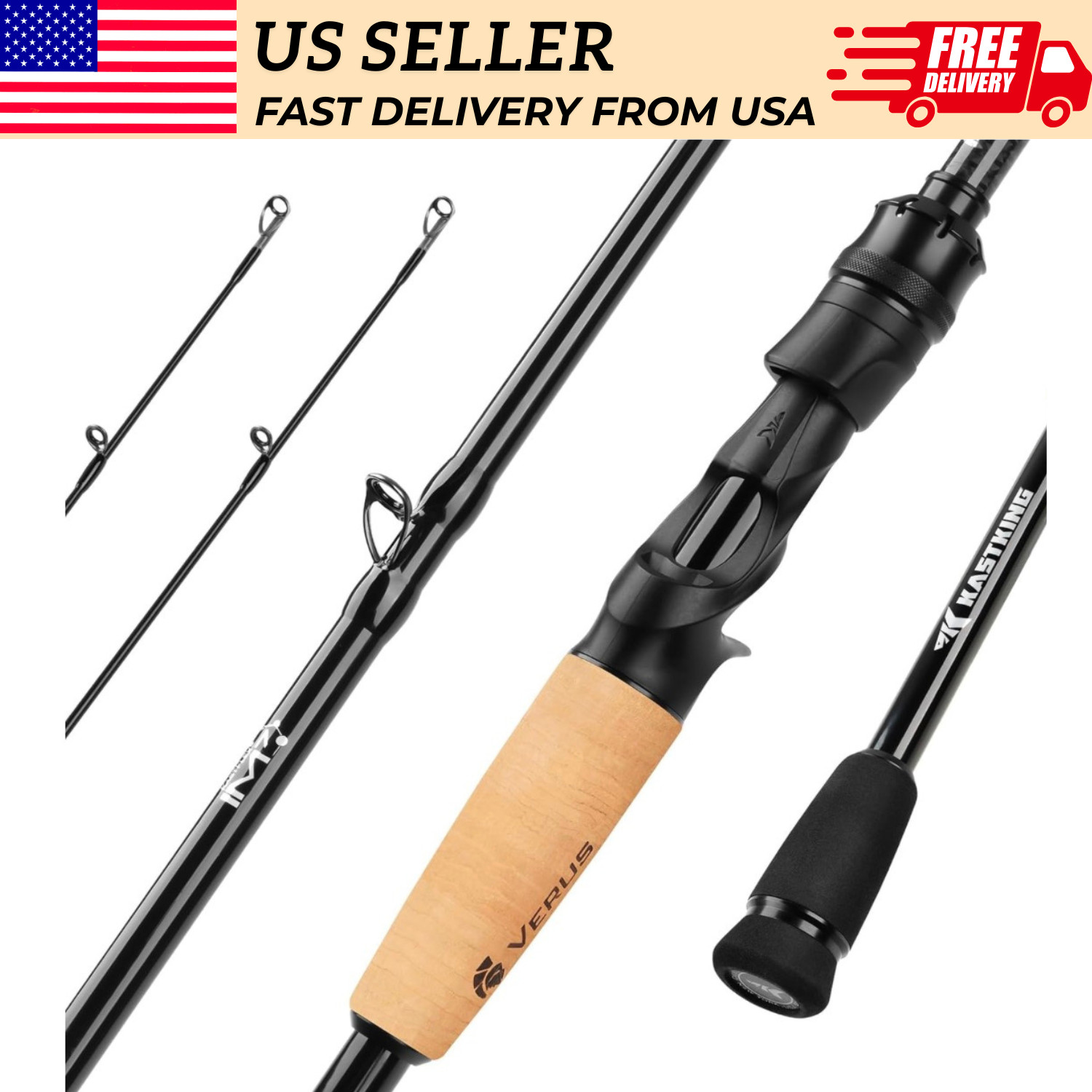 KastKing Verus 7ft Medium Fast Casting Rod Twin Tip IM6 Bass Fishing EVA