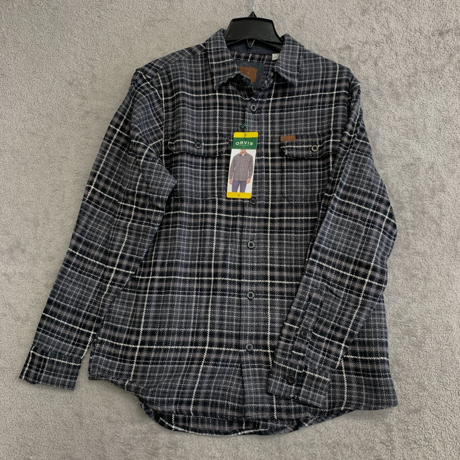 Orvis Men’s S Black & Gray Classic Collection Plaid Flannel Shirt Jacket M1141
