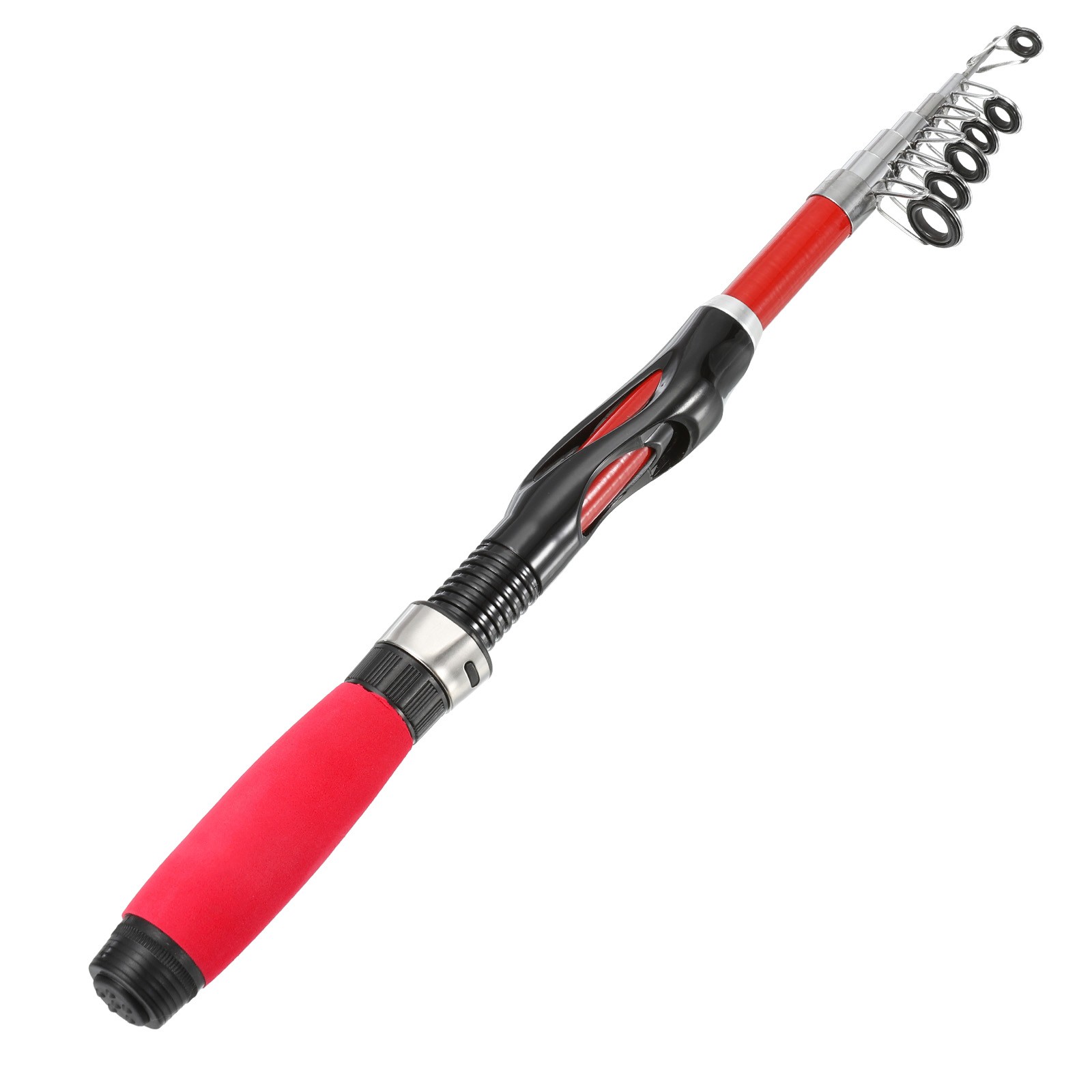 Telescopic Fishing Rod 1.5 M, Fiberglass Fishing Pole, Black & Red