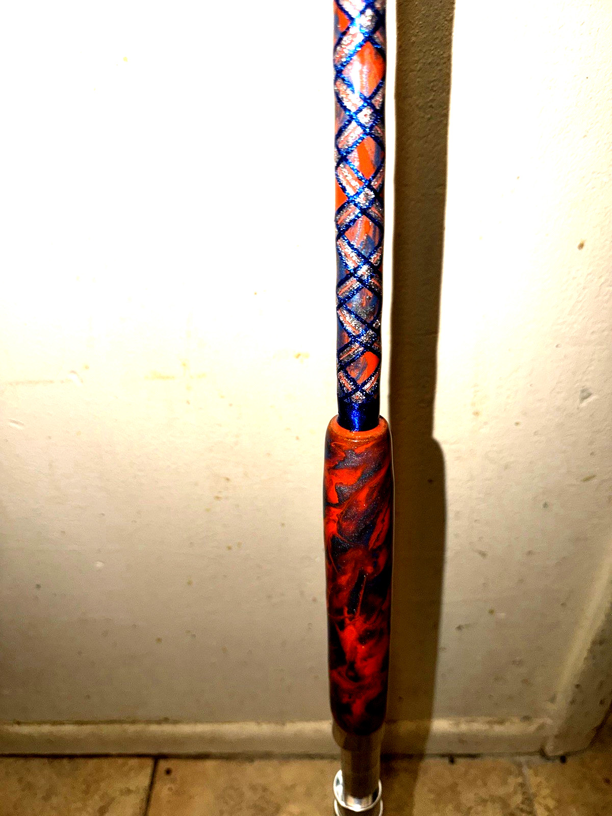 CUSTOM SPINNING ROD 7′ 20-40 LB ORANGE BLUE SILVER SPARKLE MARBLE NEW