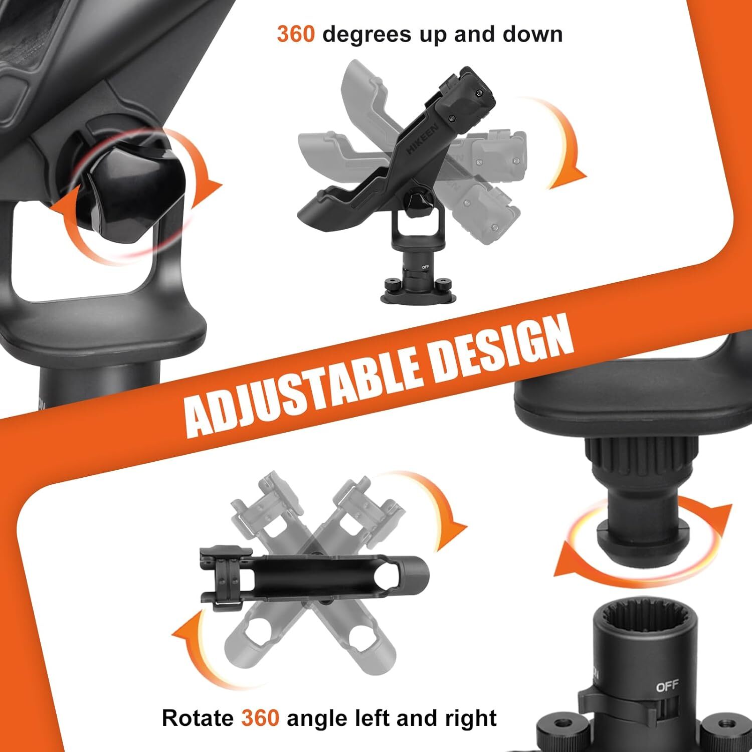 Kayak Fishing Rod Holder,360° Fishing Boat Rod Holder for Track Mount/Deck Mount