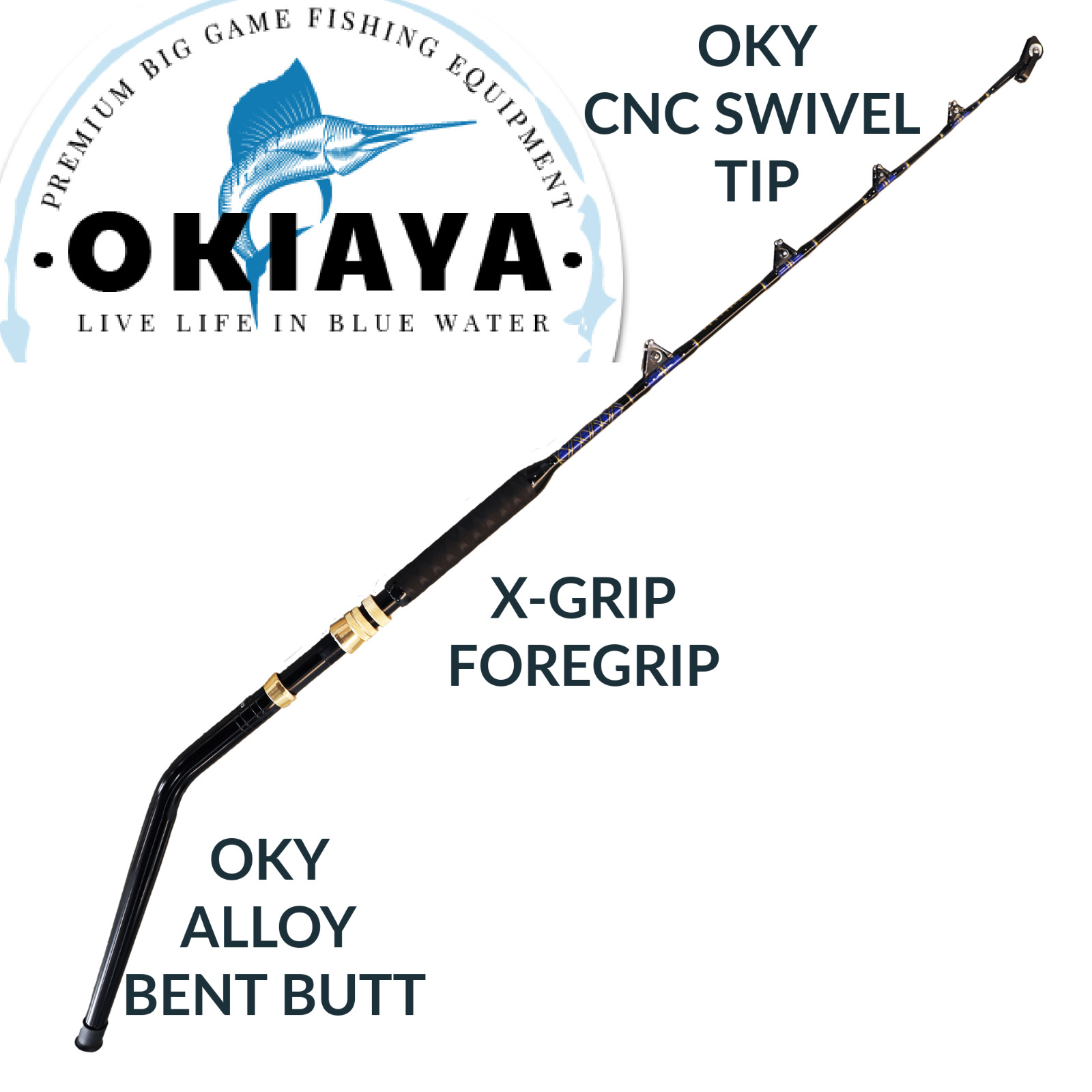 OKIAYA 80-130lb 5’6″Blueline” Saltwater Fishing Rod Bent Butt Swivel Tip