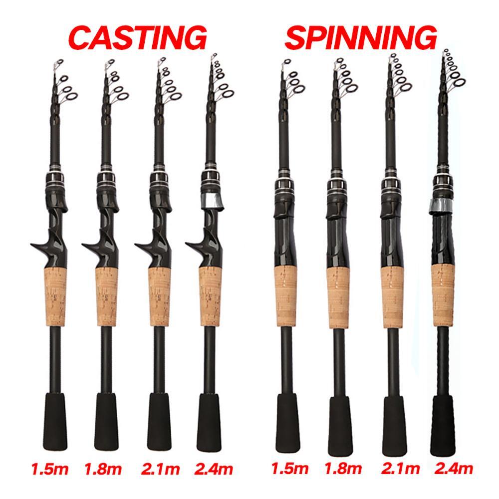 Ultra-Light Fishing Rod Carbon Fiber Spinning Casting Pole Handle Telescopic Sea