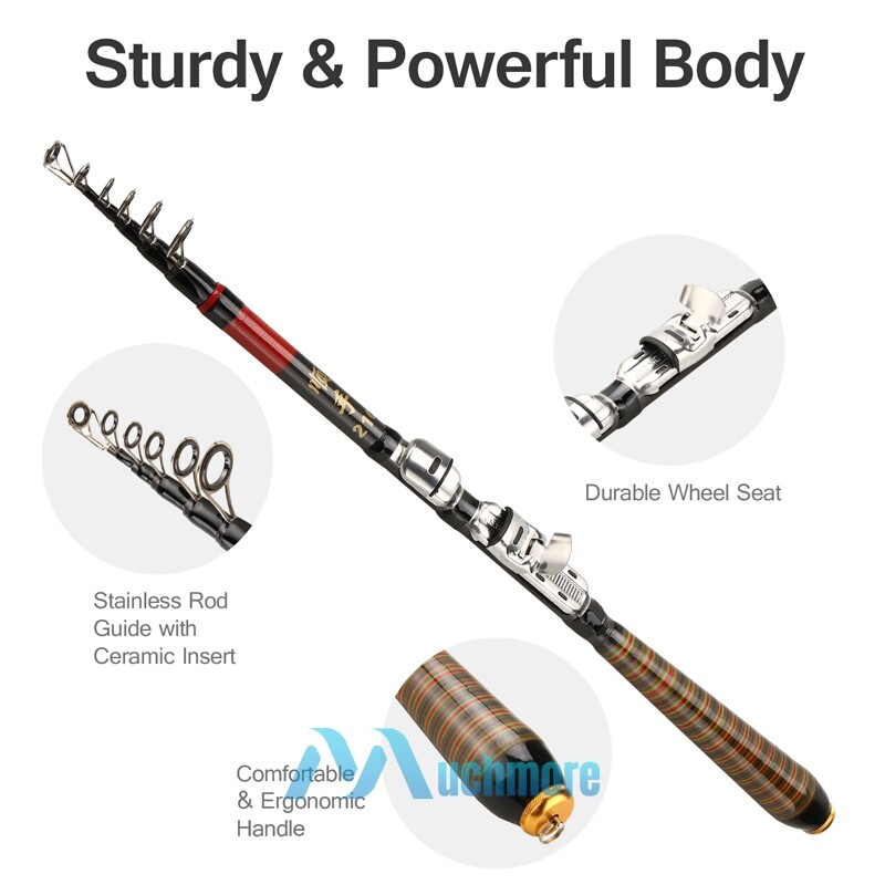 2.1m Telescopic Carbon Fiber Fishing Rod Pole Casting Spinning Fresh & Saltwater